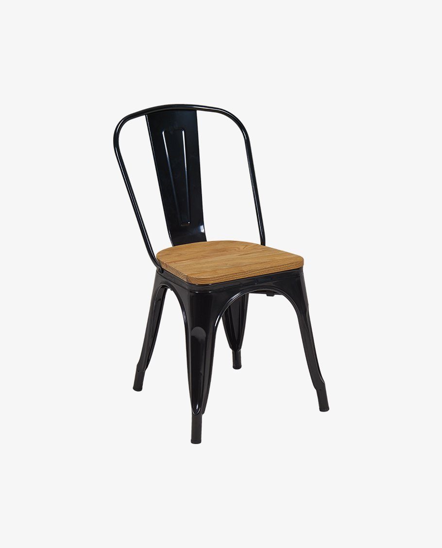 Duhome Esszimmerstuhl, Küchenstuhl Stuhl Esszimmerstuhl aus METALL Sitzfläche aus Holz stapelbar Schwarz+Naturholz