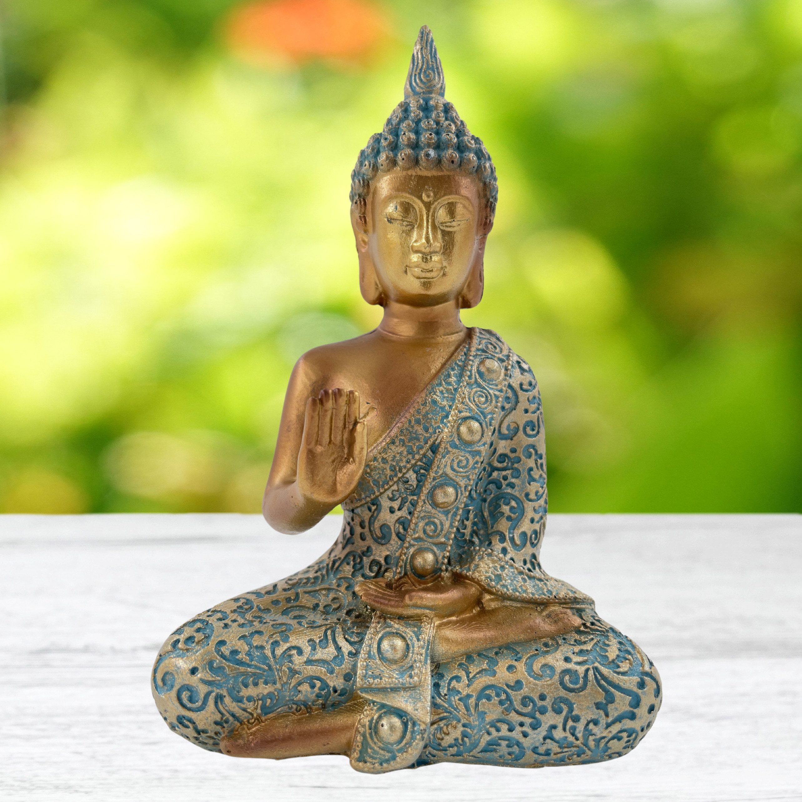 MF Buddhafigur Buddha Skulptur Zenharmony Gold Tuerkis Polyresin 14cm (1 St) – Bild 4 von 5