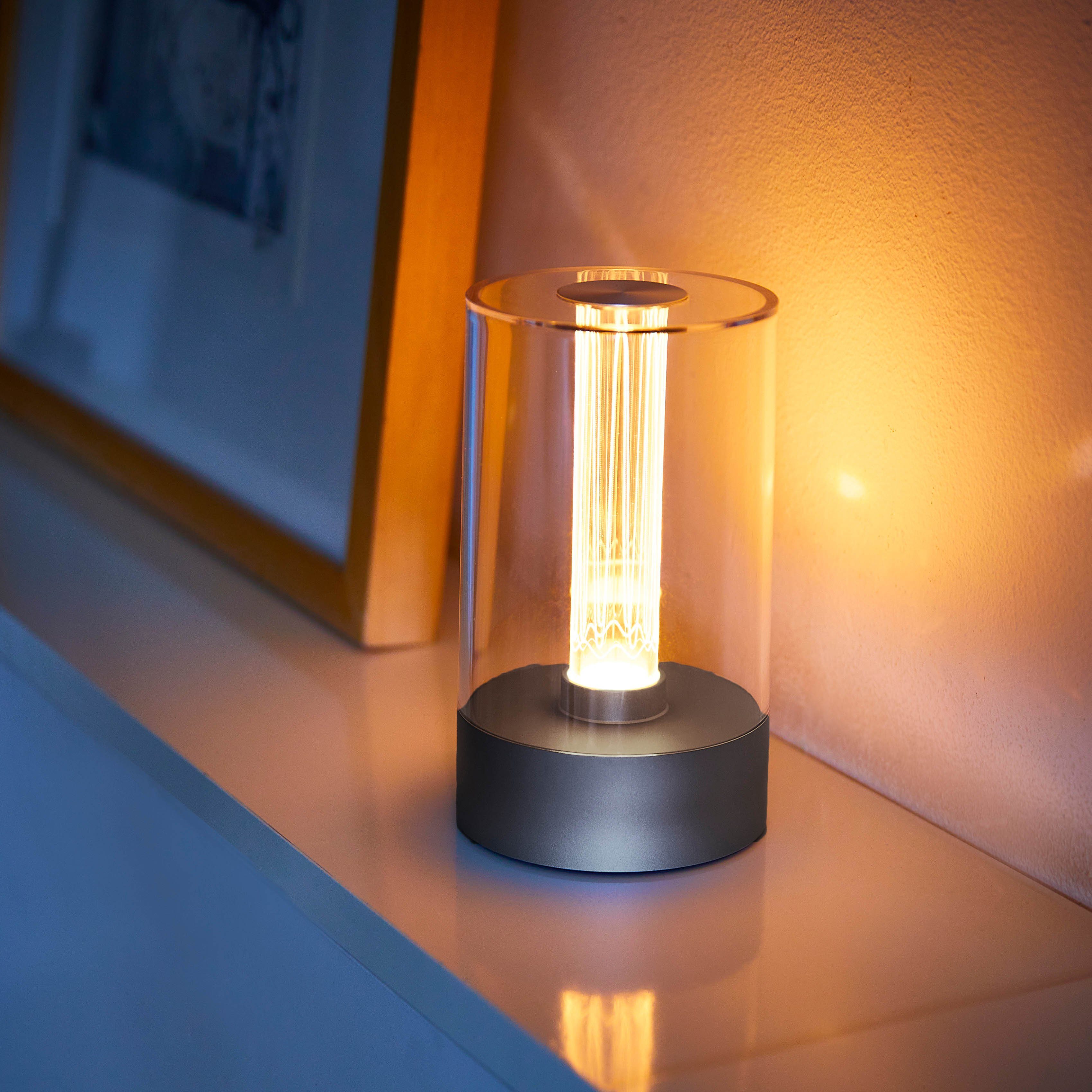 LED mit Design Tischlampe Akku LED aufladbarer Northpoint Akku Nachttischlampe Grau Tischleuchte Glühdraht