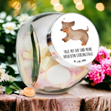Mr. & Mrs. Panda Vorratsglas XL 2000ml Hund Dackel - Weiß - Geschenk, Vierbeiner, Vorratsbehälter, Premium Glas, (1-tlg), Vielseitig einsetzbar