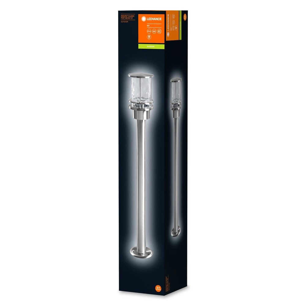 Ledvance Sockelleuchte stainless steel, max. 60W, E27, IP44, wassergeschützt, G, L154mm, wassergeschützt
