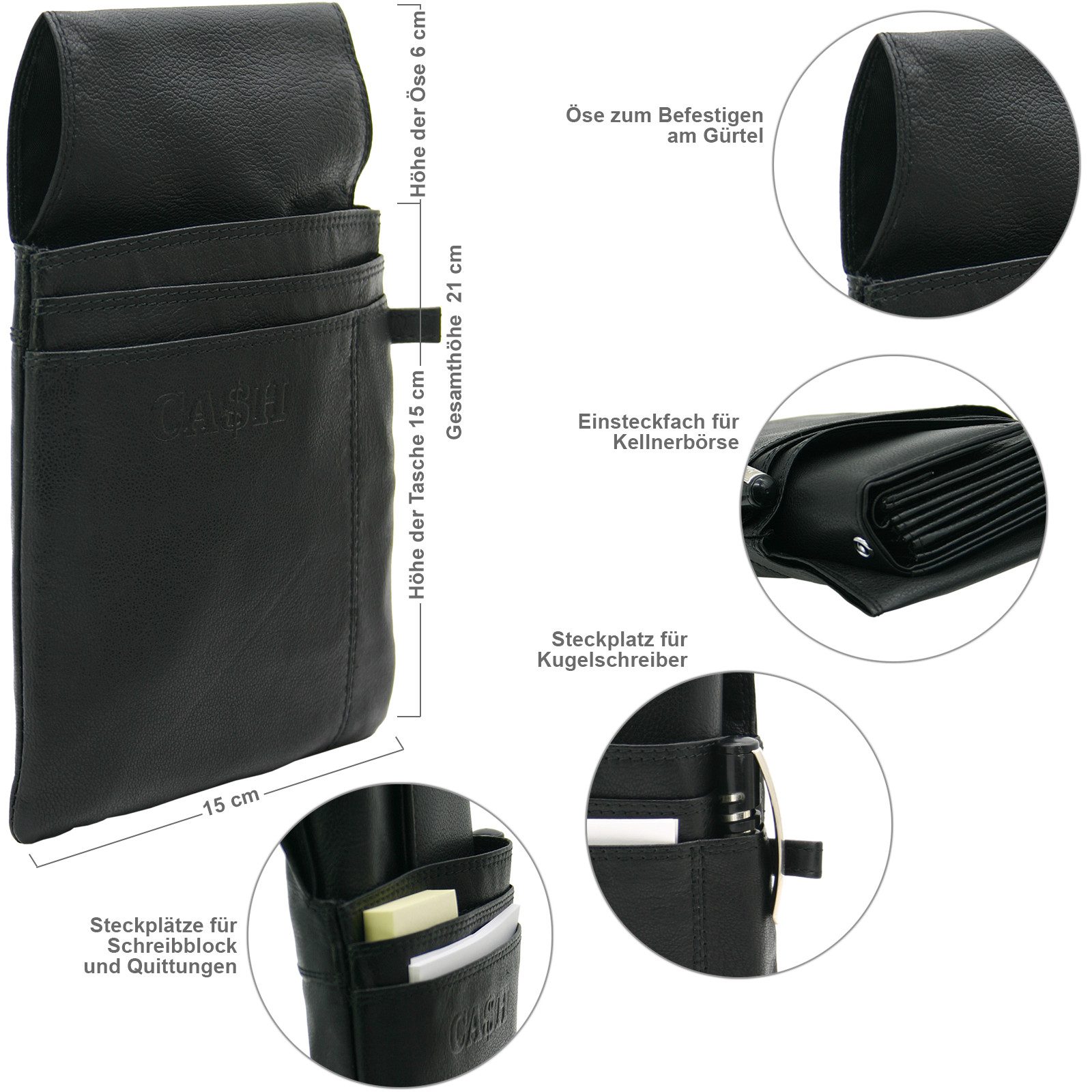 J JONES JENNIFER JONES Kellnerbörse Leder Taxibörse Großes Münzfach 4 Scheinfächer + Kellner Gürteltasche