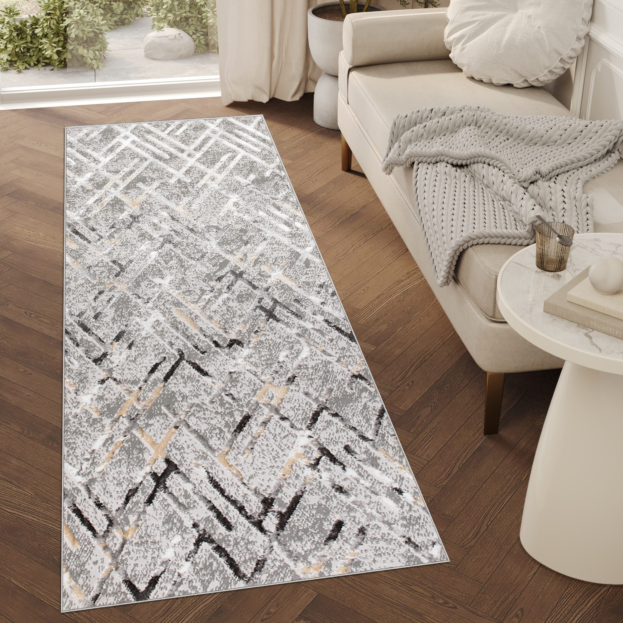Tapiso Läufer CRYSTAL, rechteckig, Höhe: 8 mm, Kurzflor Flurläufer Schimmereffekt, pflegeleicht, Meterware