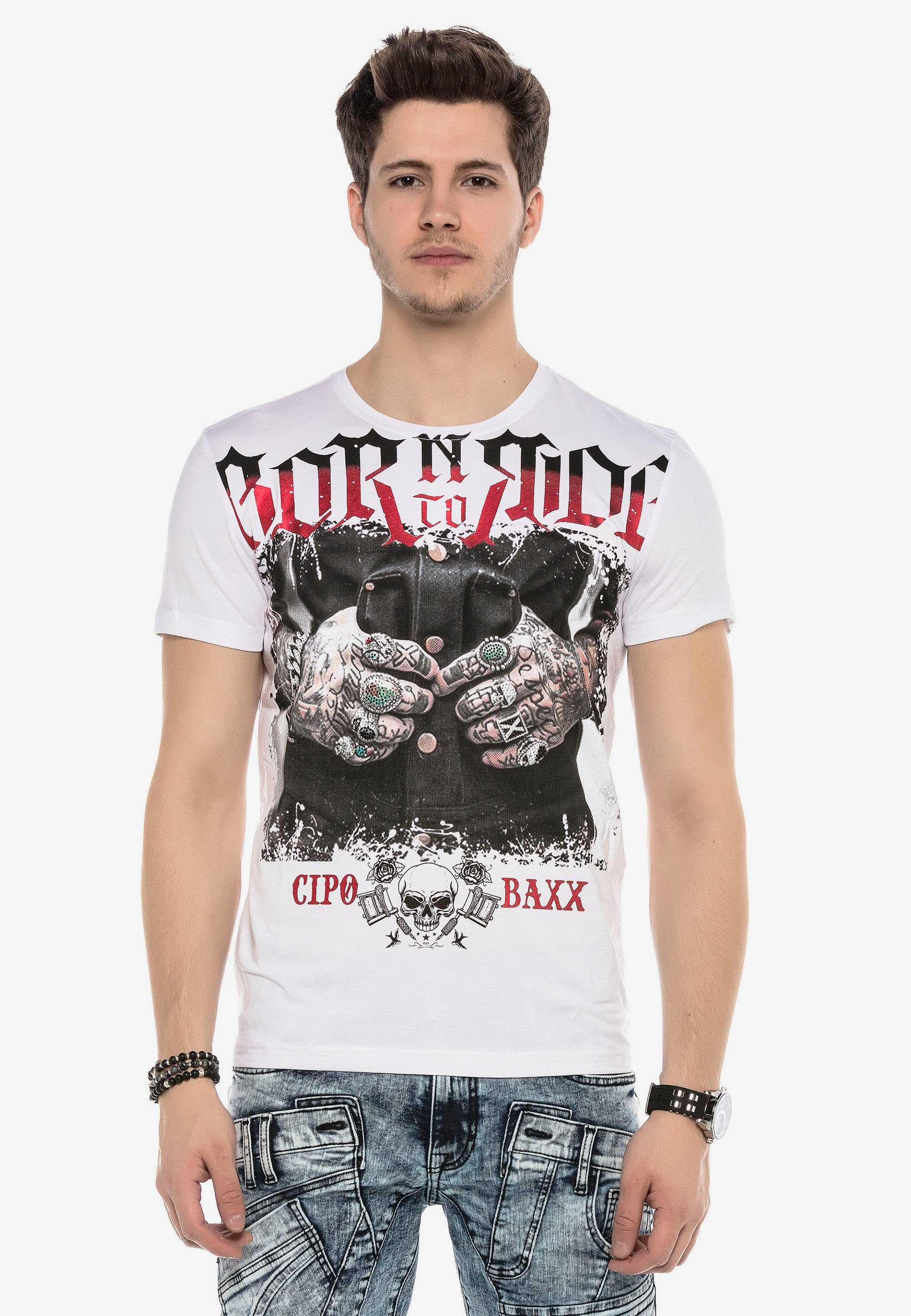 Cipo & Baxx T-Shirt mit stylischem Grafikprint weiß
