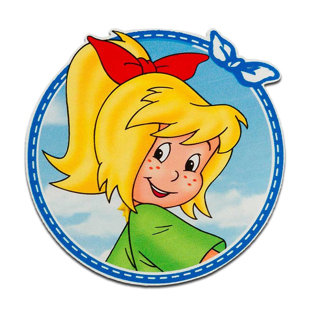 Bibi Blocksberg Aufnäher Bügelbild, Aufbügler, Applikationen, Patches, Flicken, zum aufbügeln, Polyester, Mono-Quick Bibi Blocksberg mit Schleife - Größe: 7 x 7 cm