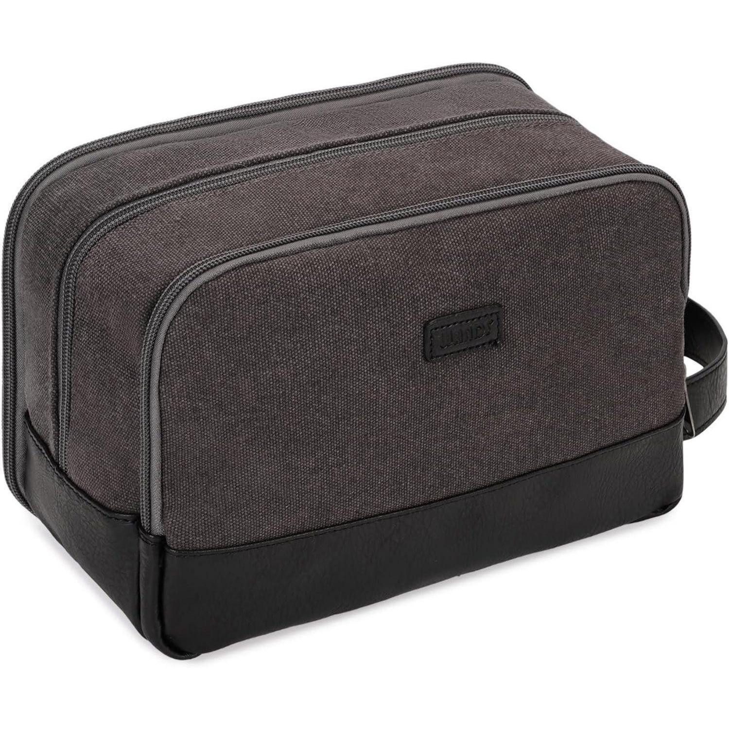 LuxusKollektion Kulturbeutel Kulturtasche Herren Reise Canvas wasserabweisend vegan Dunkelgrau