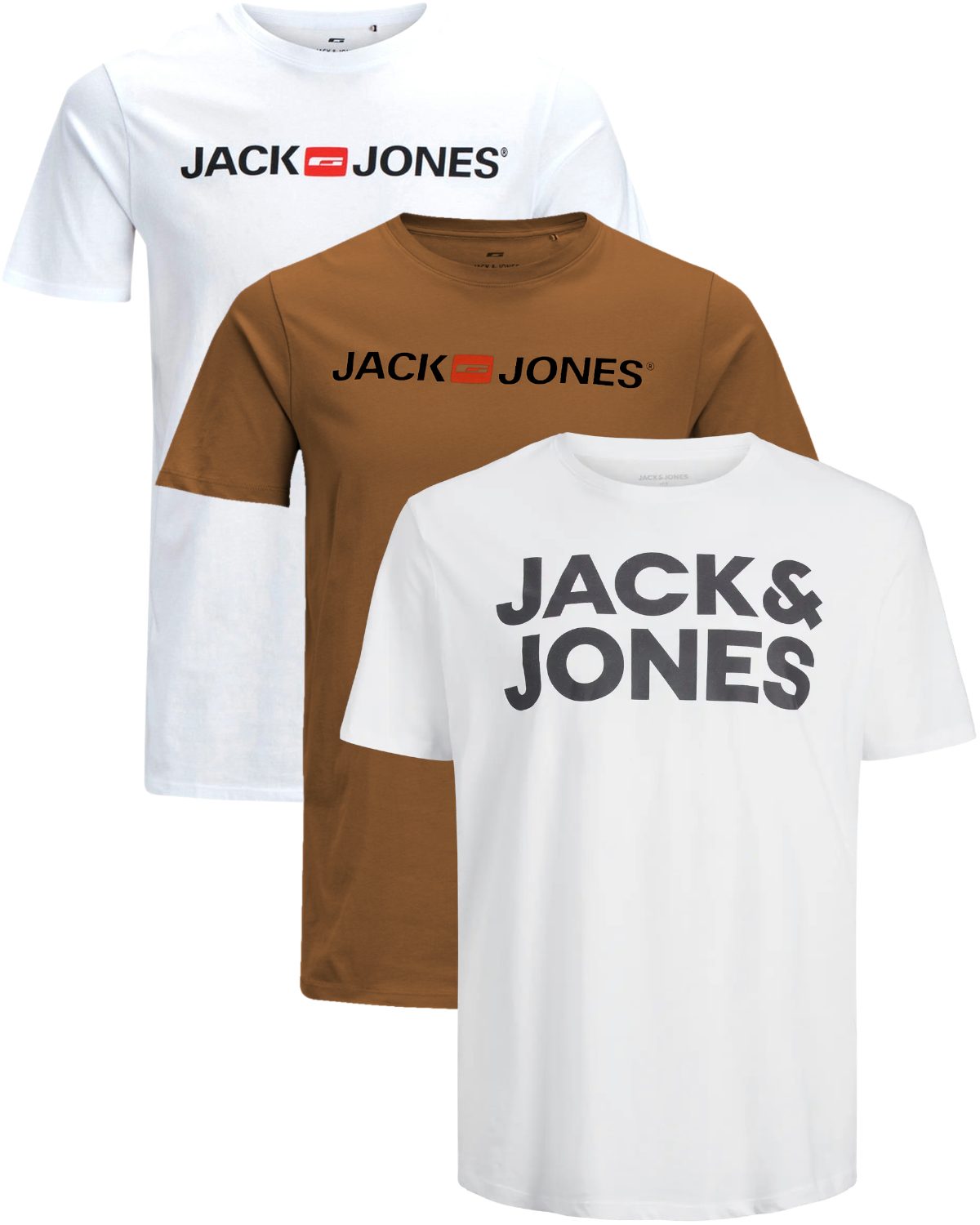 Jack & Jones Print-Shirt Bequemes Slimfit Shirt (Spar-Set, 3er-Pack) in Unifarbe mit Print