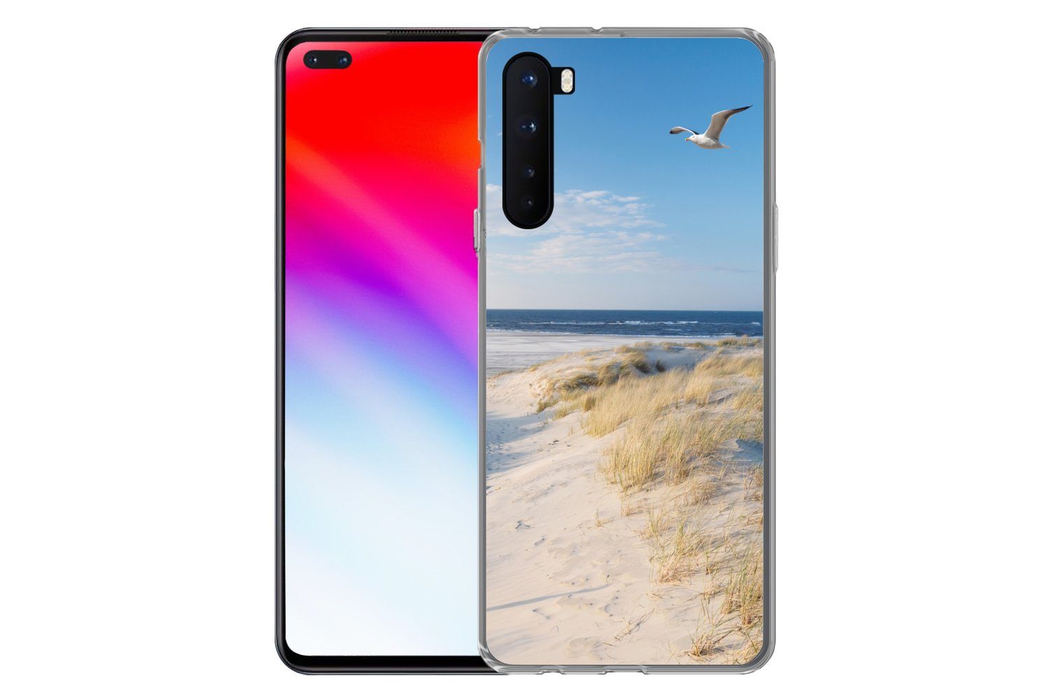 MuchoWow Handyhülle für OnePlus Nord Düne - Möwe - Strand - Meer - Sonne, Phone Case, Silikon, Schutzhülle Dünn