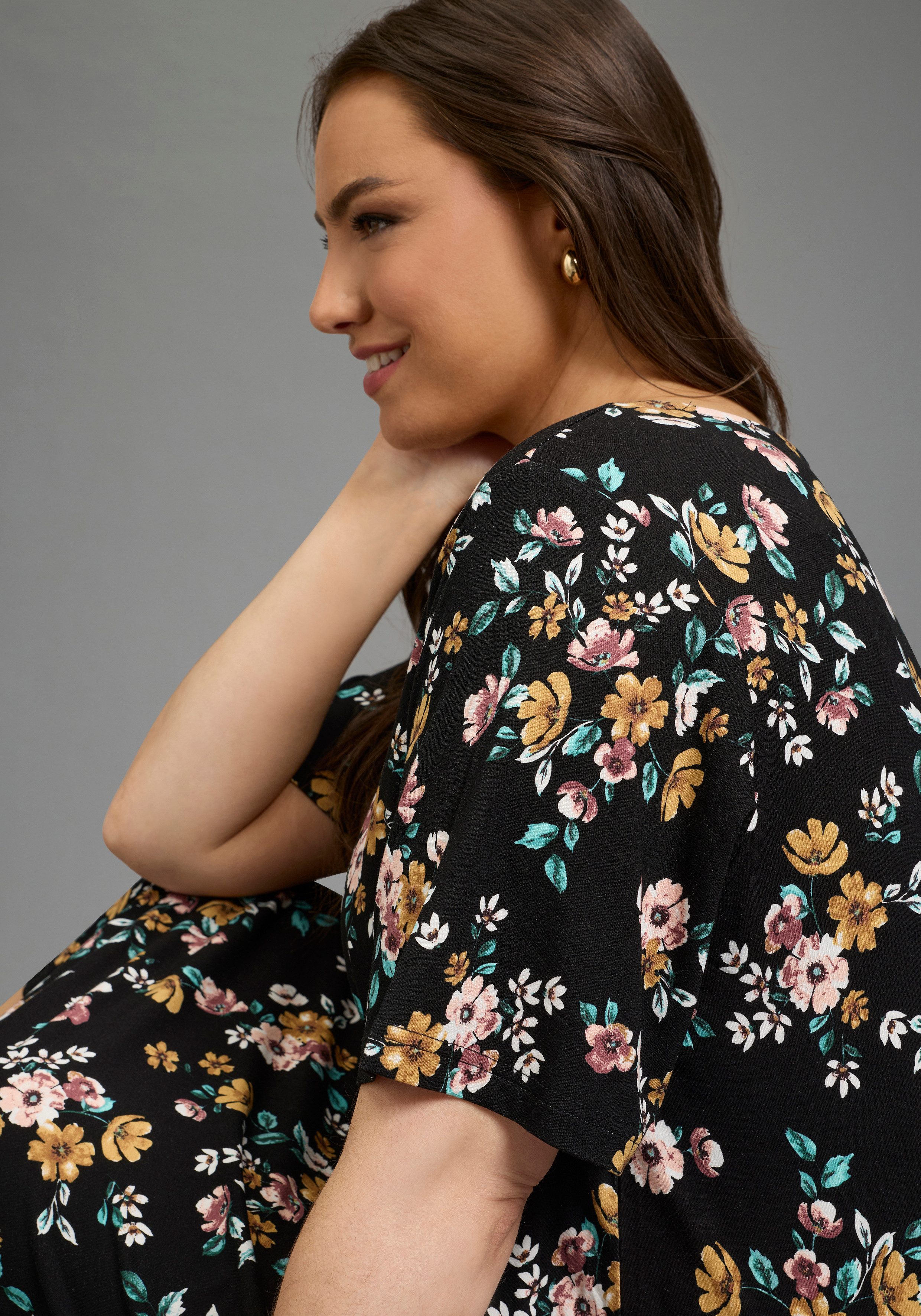 Laura Scott CURVE Jerseykleid in geblümter Optik, für vielseitige Alltagsmomente, A-Linie Passform