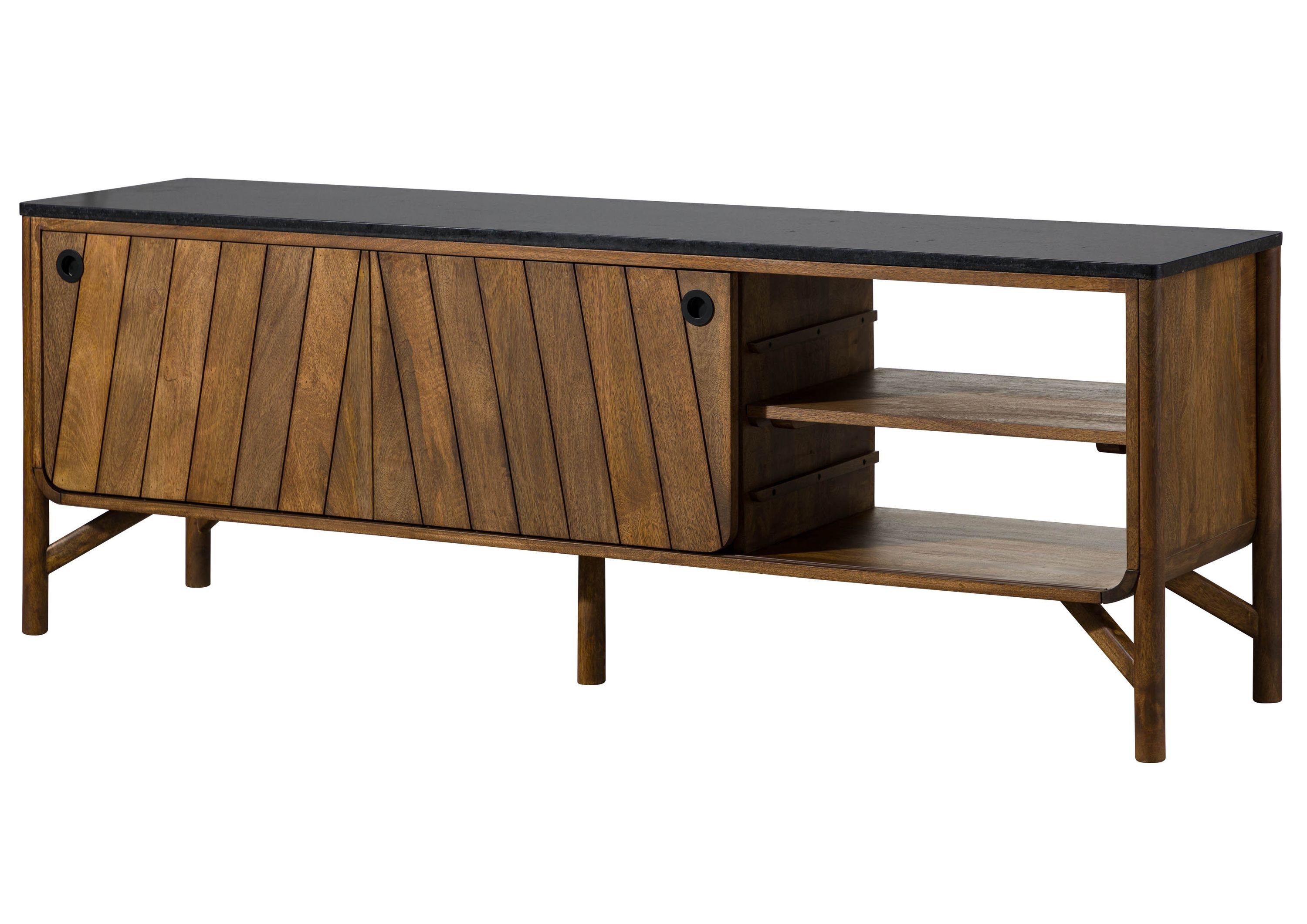 Massivmoebel24 Sideboard LOS ANGELES (Massivholz), Mango 185x45x65 braun geölt / schwarz LOS ANGELES #106