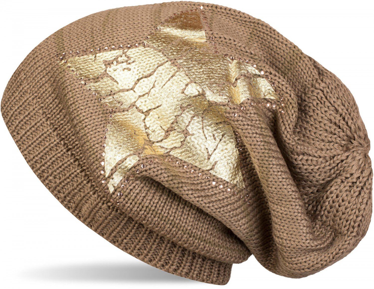styleBREAKER Strickmütze Feinstrick Beanie mit Stern und Strass (1-St)