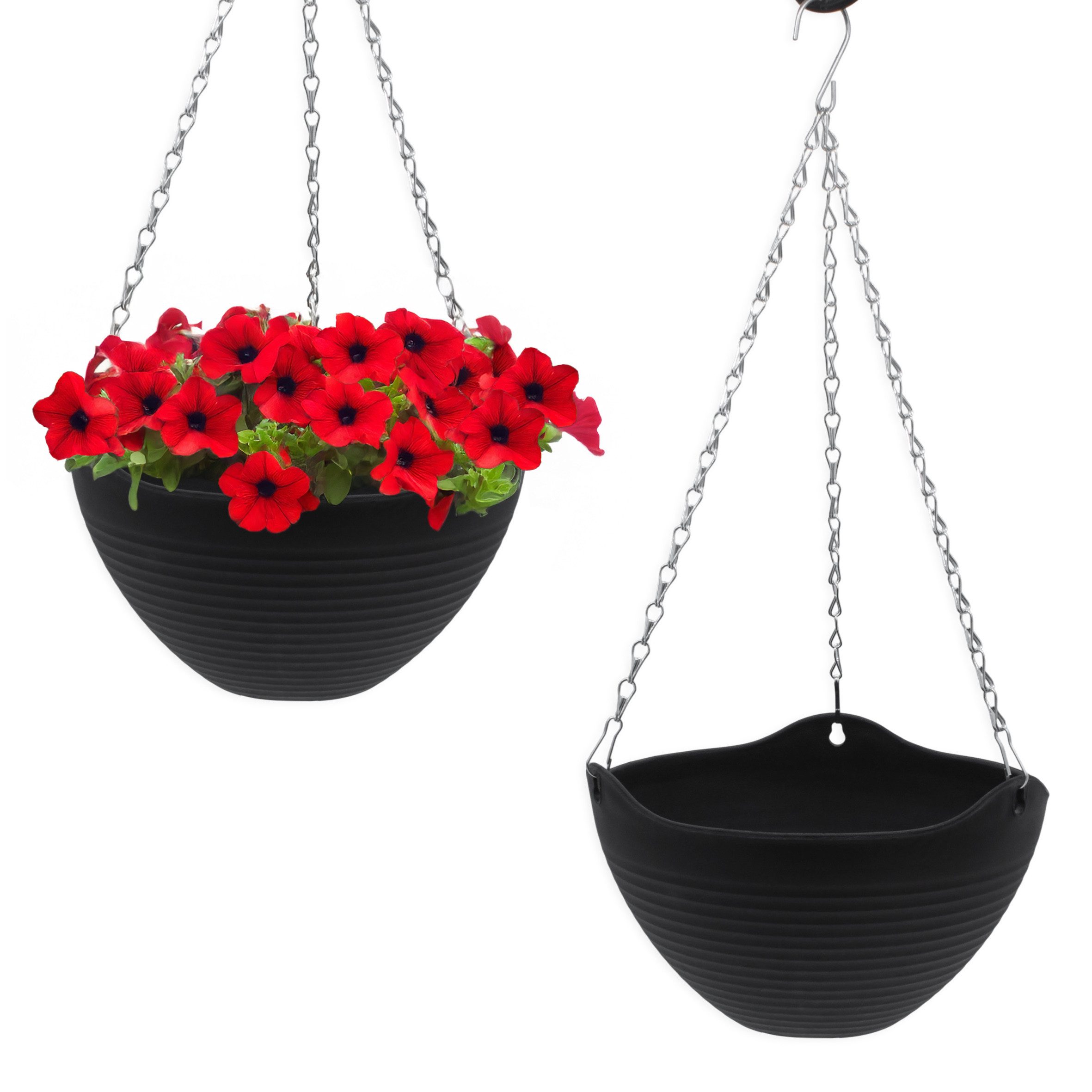 Blumenampel Hängeampel mit Rillen Struktur 25 cm - 2er Set