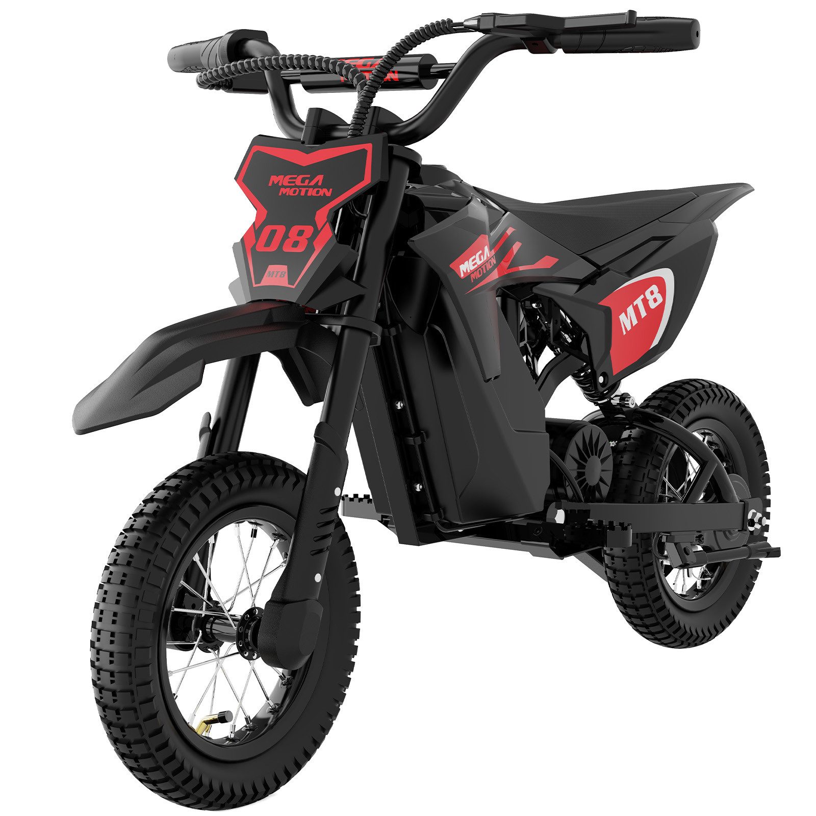 Mega Motion Elektro-Kindermotorrad MT8 Elektro Motorrad, 8/12/25 km/h,12 Zoll Luftreifen,Reichweite 18 km, Belastbarkeit 60 kg