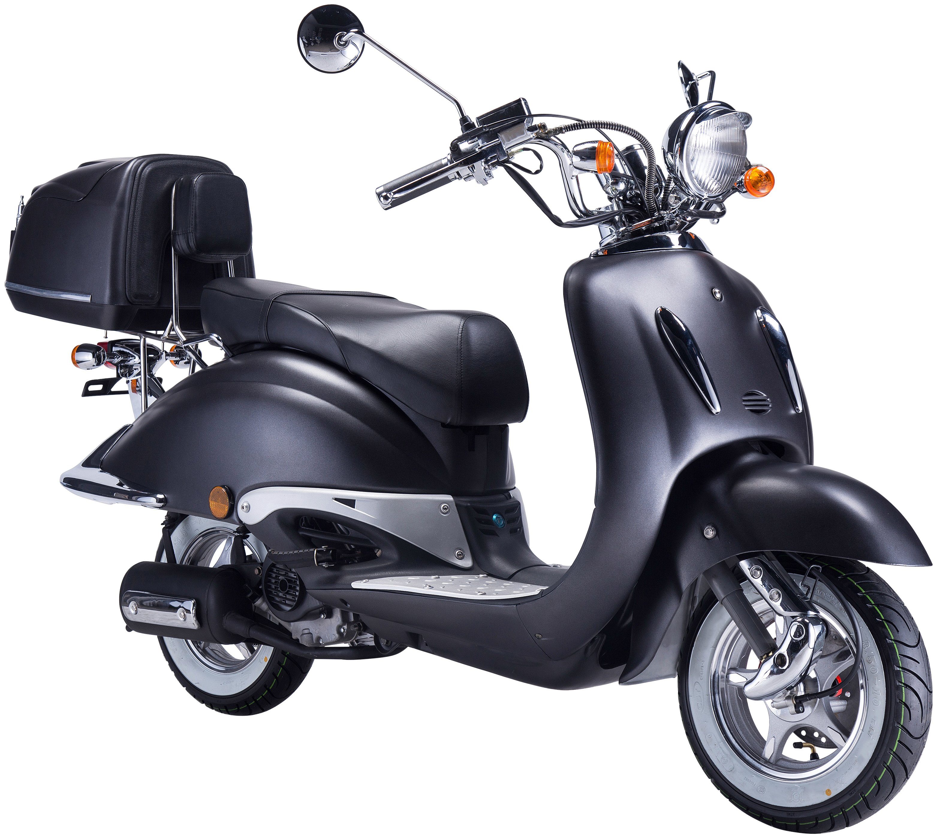 GT UNION Motorroller Strada, 50 ccm, 45 km/h, Euro 5, (Set), mit Topcase schwarz/silberfarben | Motorroller
