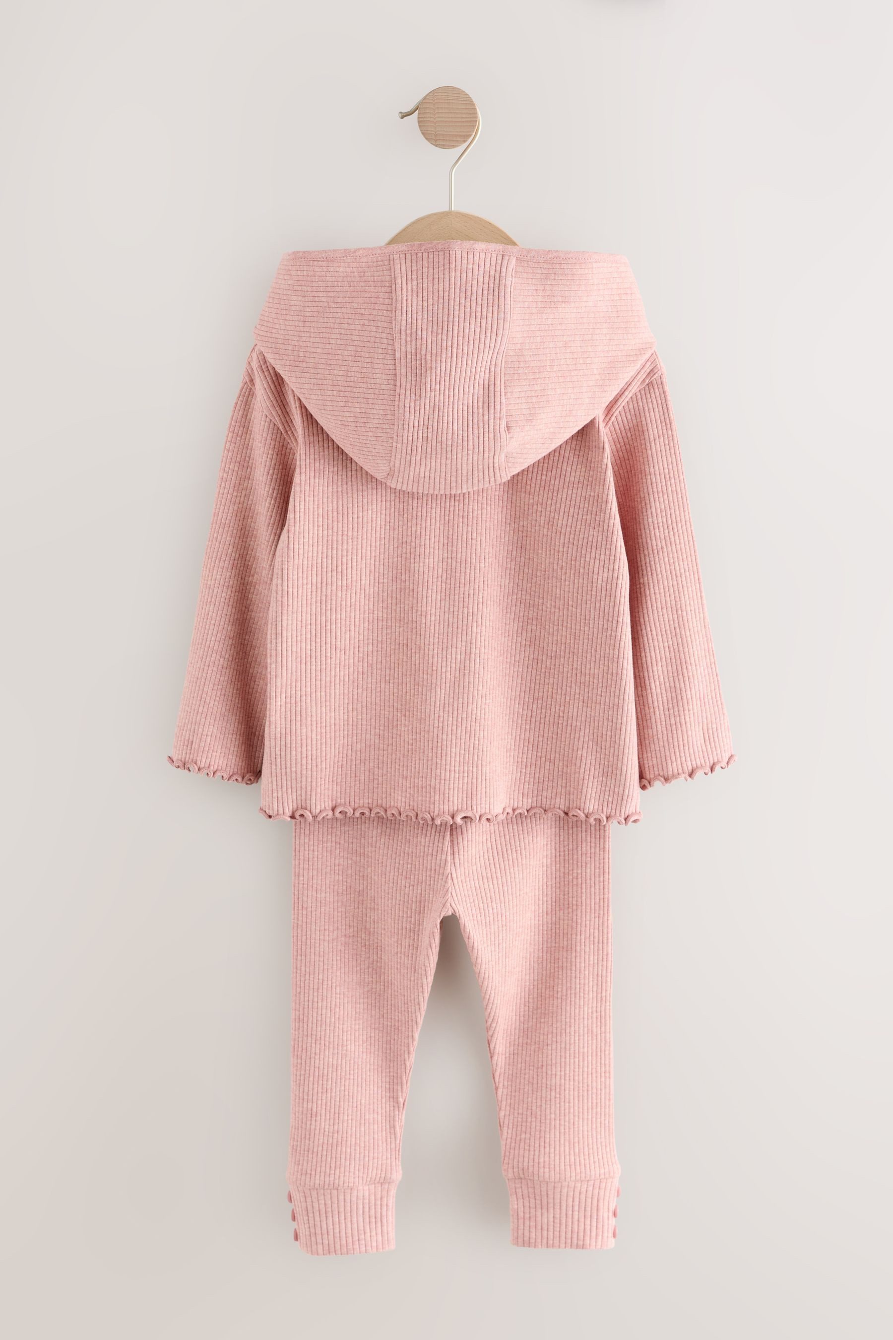 Next Langarmshirt & Leggings Gerippte Kapuzenstrickjacke und Leggings im Set (2-tlg) – Bild 2 von 5