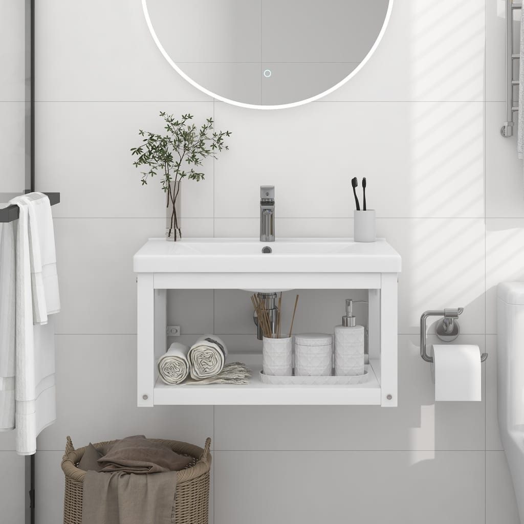 Thumbnail - vidaXL Waschtisch Badezimmer Wand-Waschtischgestell Weiß 59x38x31 cm Eisen 59 cm