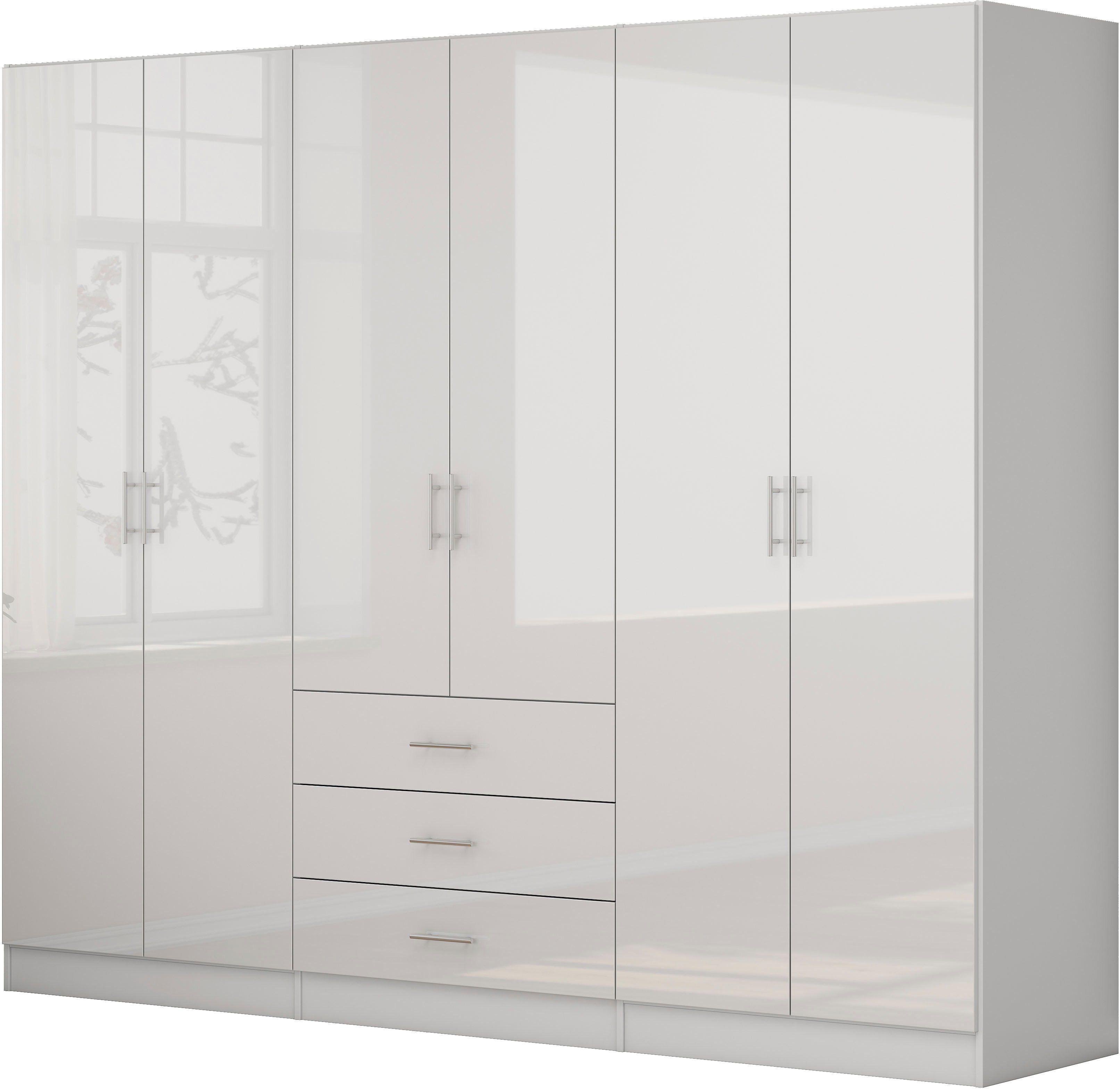 OTTO home Kleiderschrank Trento Schlafzimmerschrank Garderobe hochglanz Schrank mit 6 Türen und 3 Schubladen, höchglänzende Fronten