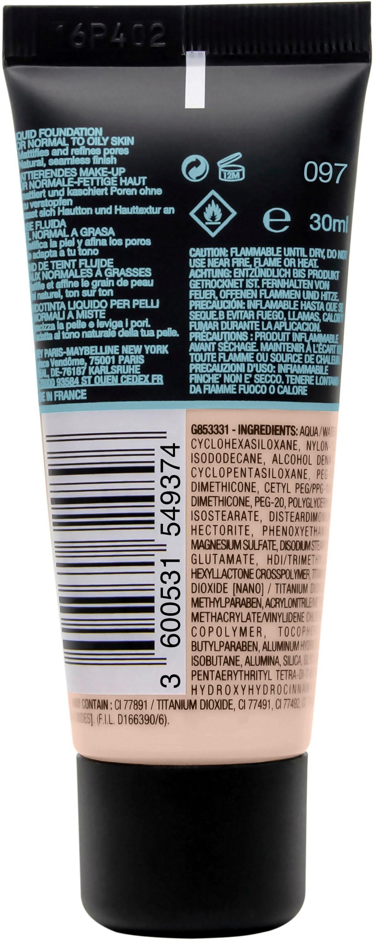 MAYBELLINE NEW YORK Foundation FIT ME! MATTE + PORELESS MAKE-UP, für einen natürlich mattierten Teint, leichte bis mittlere Deckkraft