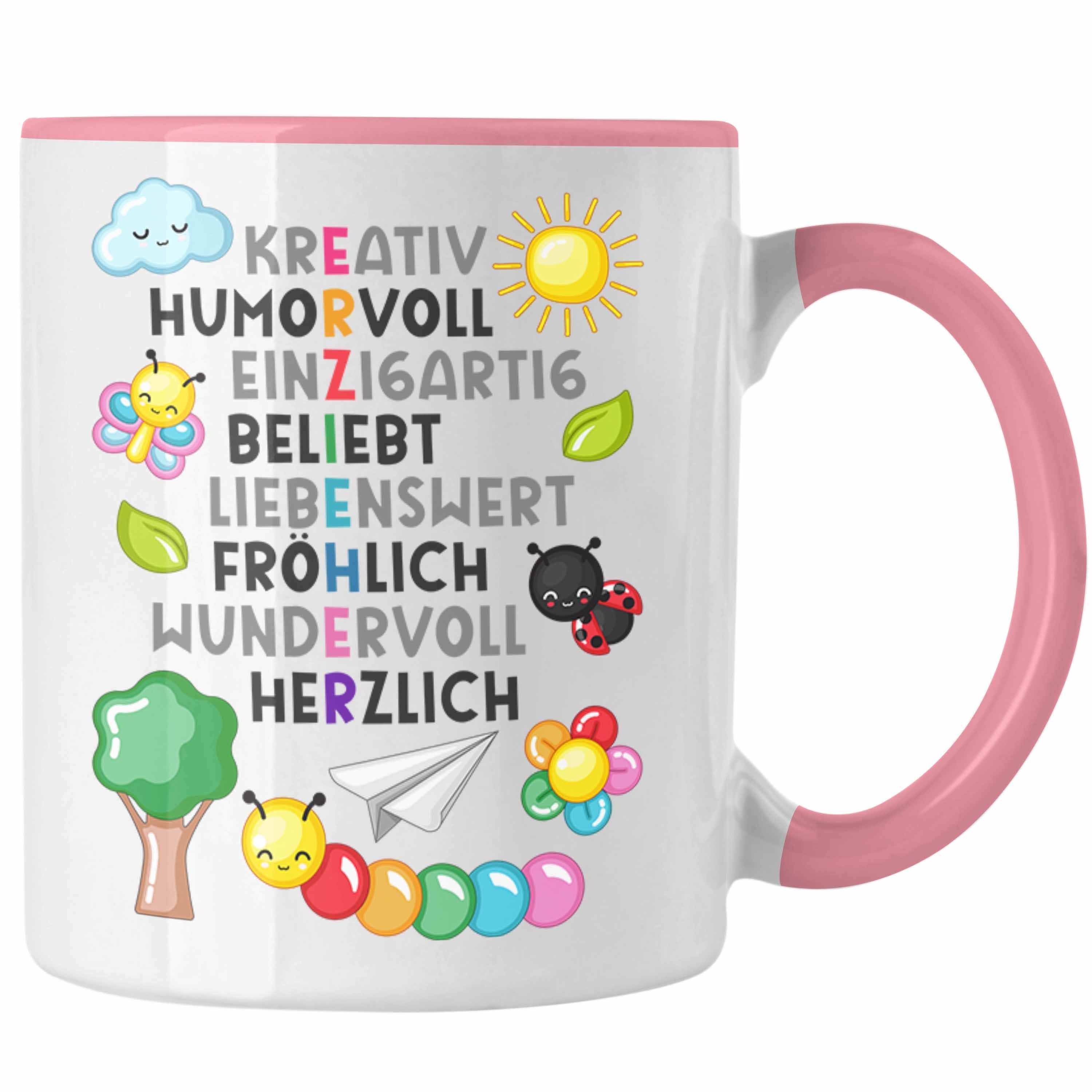 Trendation Tasse Trendation - Erzieherin Tasse Geschenk Danke Dankeschön Abschiedsgeschenk Beste Kindergärtnerin Spruch Kleine Menschen Kreativ Rosa