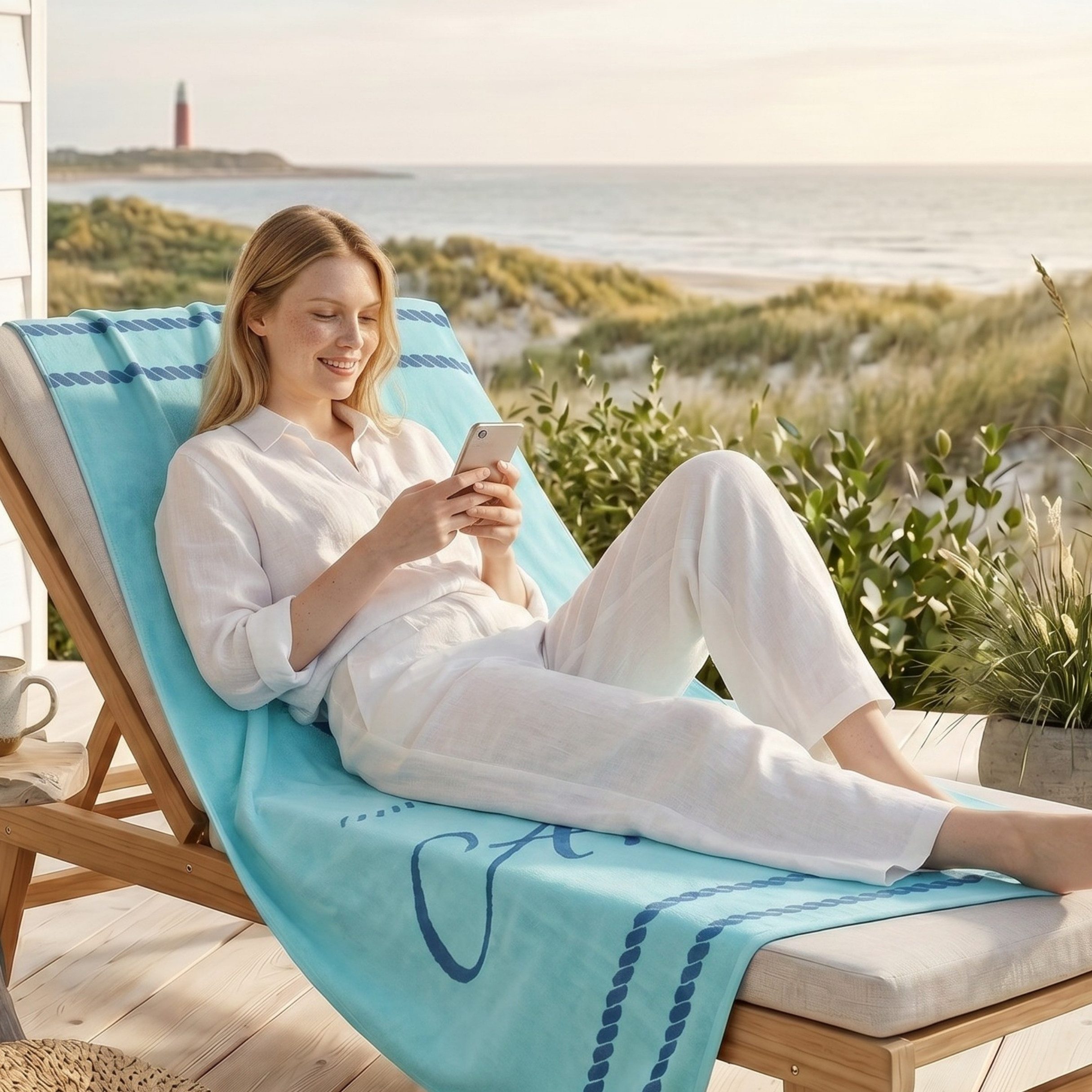 MTOnlinehandel Badetuch Ahoi Strandtuch / Strandlaken 90x180 cm, 100%, Baumwolle (1-St), maritimes Design mit Anker, hochwertig, weich und flauschig