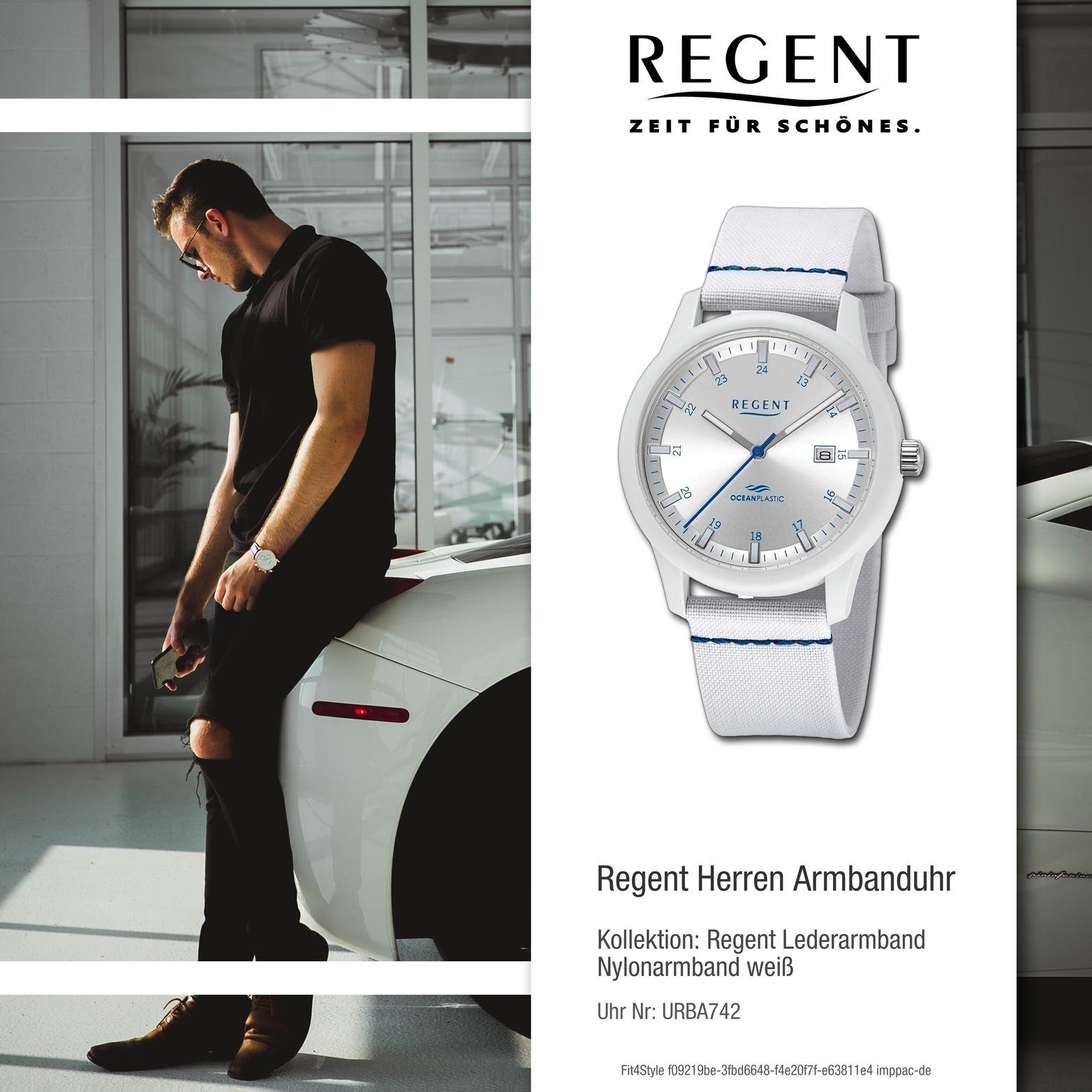 Analog, Quarzuhr 40mm) groß Armbanduhr Nylonarmband rundes Herren Herrenuhr weiß, (ca. blau, Regent Regent Gehäuse,