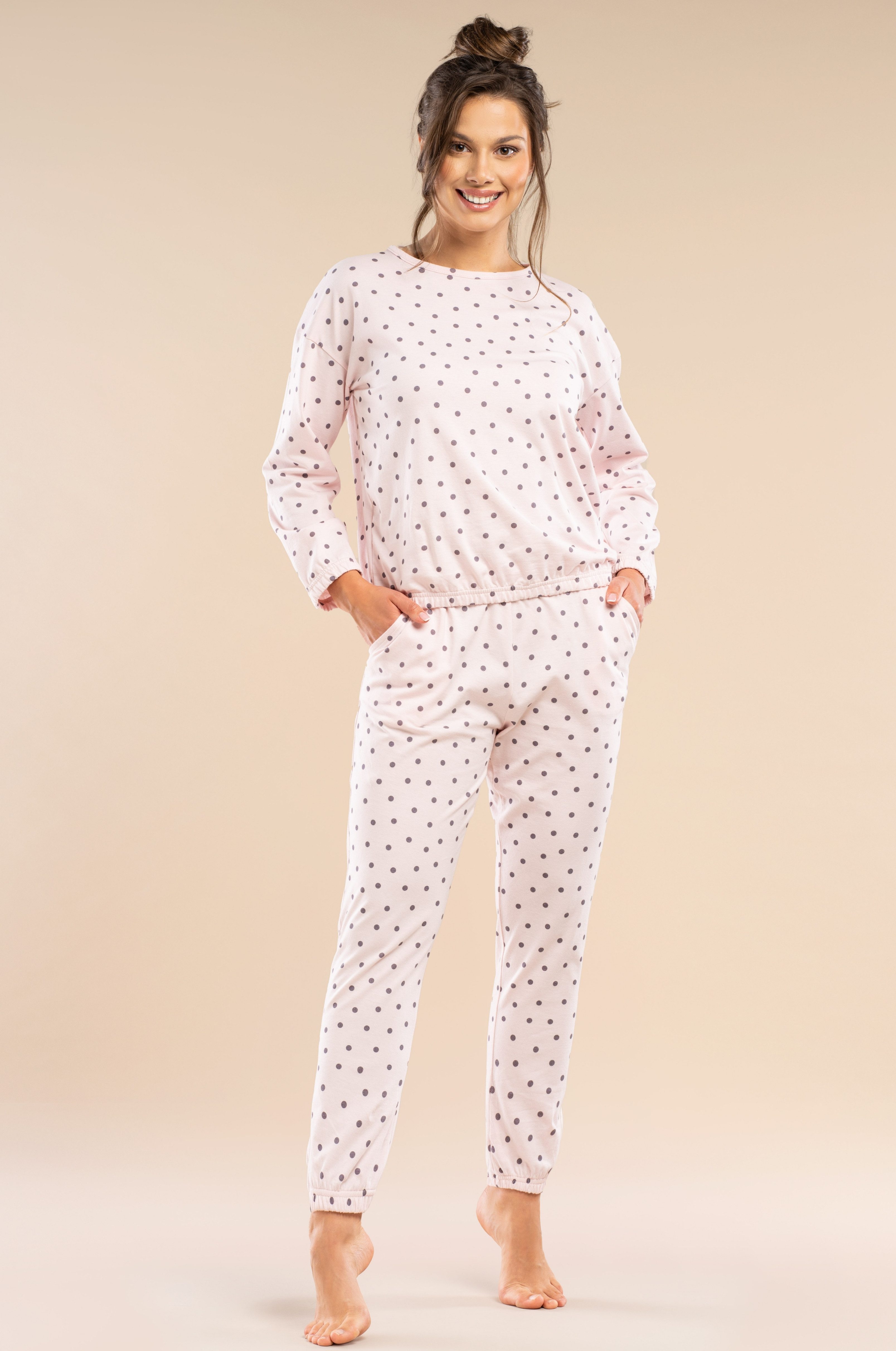 Mademoiselle Sommeil Pyjama Schlafanzug langarm in hellrosa mit Punktmuster günstig online kaufen