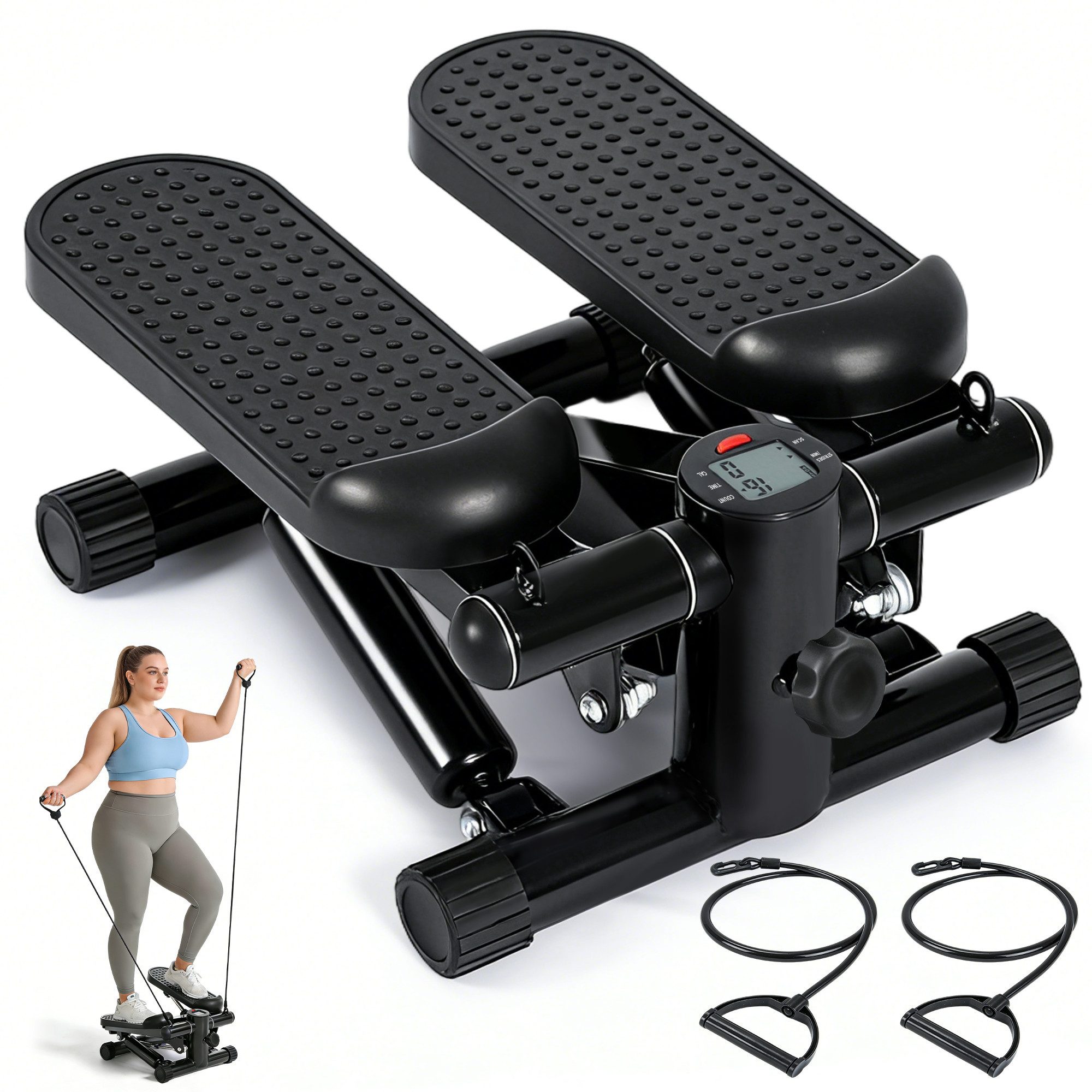 ZMH Ellipsentrainer Stepper für Zuhause -Mini Stepper mit Power Ropes & LCD-Display, für Beine & Arm - Einstellbar - Fitness Exercise Home Office