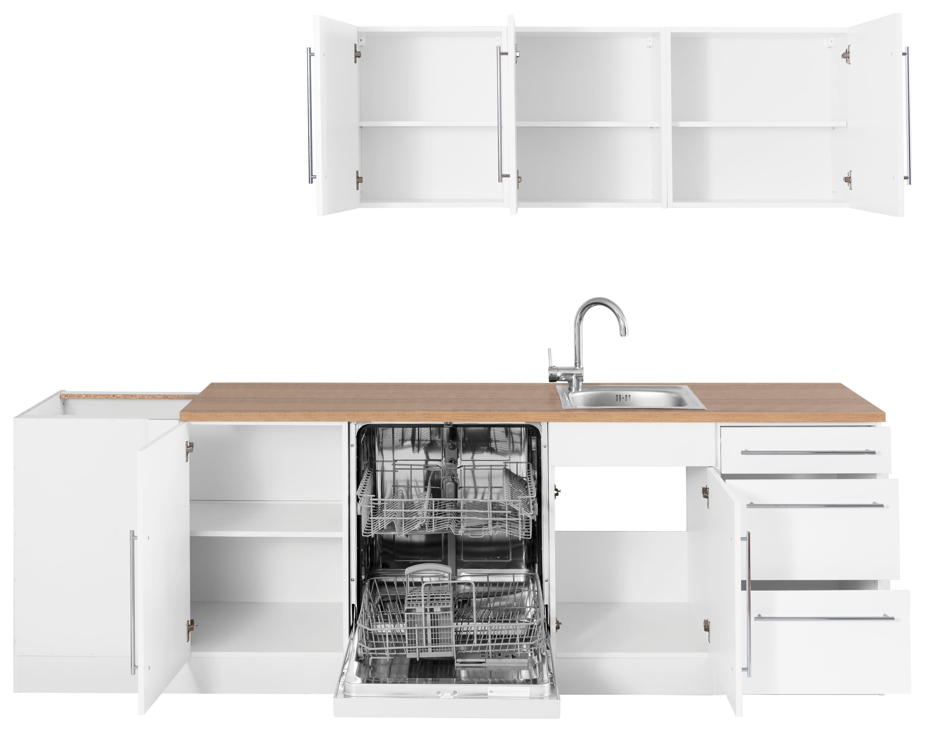 MÖBEL Stellbreite Samos, Winkelküche HELD | weiß/wotaneichefarben E-Geräten, 200/270 cm mit weiß