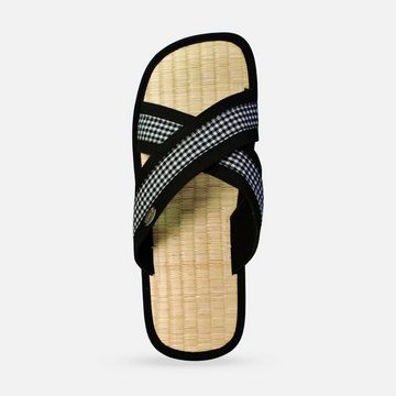 CINNEA VISTA-X Kreuzvariante Sandale Zimtlatschen, handgefertigt, mit Binsen-Fußbett und Wellness-Zimtfüllung, gegen Hornhaut und Fußschweiß