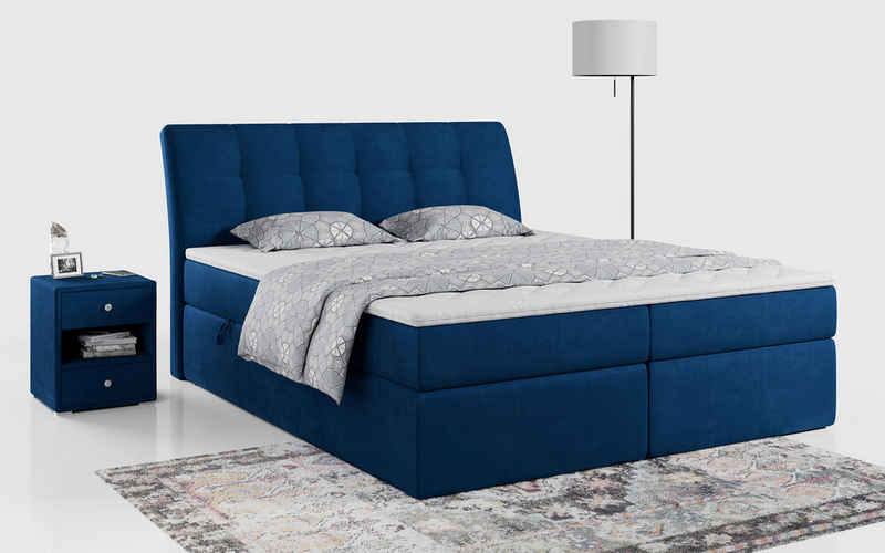 MKS MÖBEL Boxspringbett DIEGOS, Bett mit Bettkasten und Kopfteil, Polsterbett mit Multipocket-Matratze