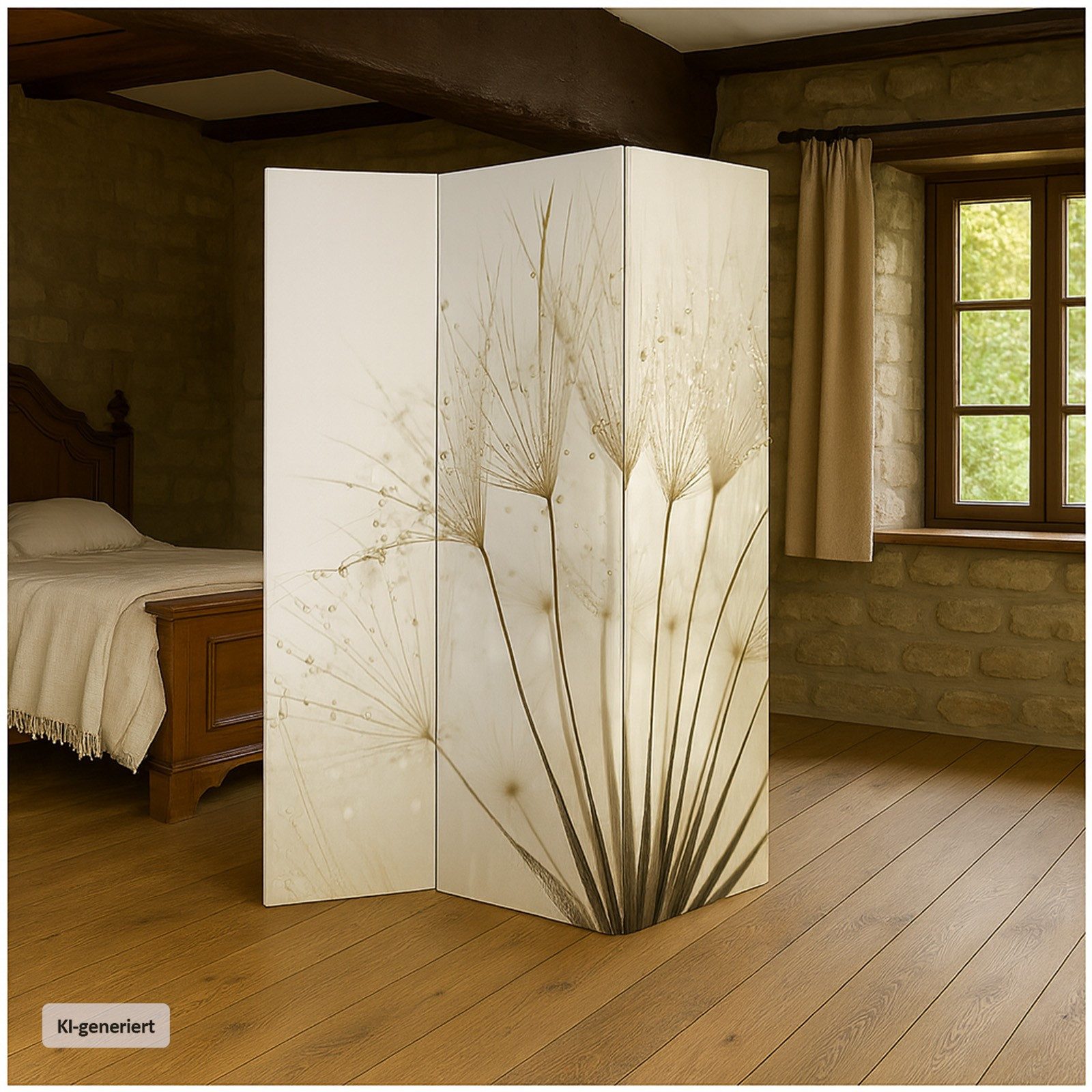 HTI-Living Paravent Paravent mit Naturmotiv Pusteblume Weiß (Stück, 1 St., 1 Paravent), Raumteiler Sichtschutz Trennwand