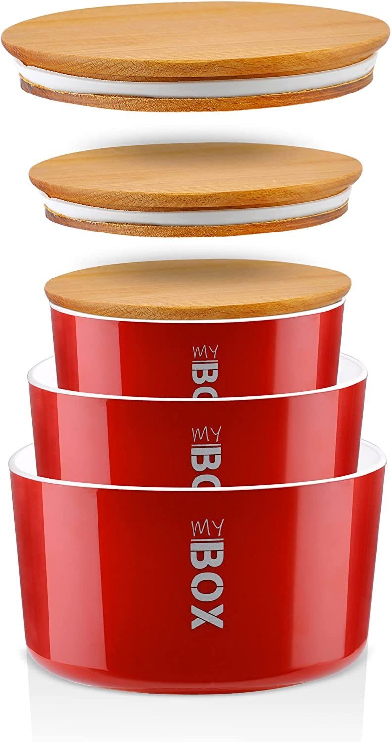 Frischhaltedosen Rote Kunststoff, Vorratsdose, Lashuma rund 3-tlg), (Set, Deckel mit