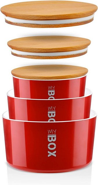 Lashuma Vorratsdose, Kunststoff, (Set, 3-tlg), Rote Frischhaltedosen rund mit Deckel