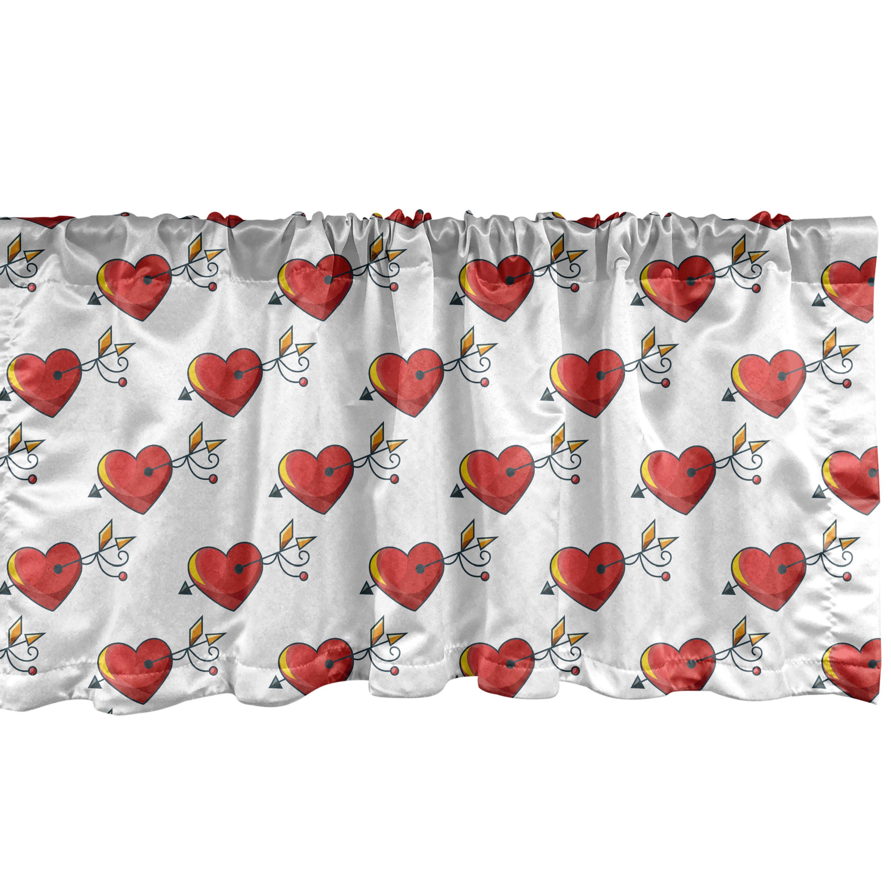 Scheibengardine Vorhang Volant für Küche Schlafzimmer Dekor mit Stangentasche, Abakuhaus, Microfaser, Romantisch Valentines Theme Herzen