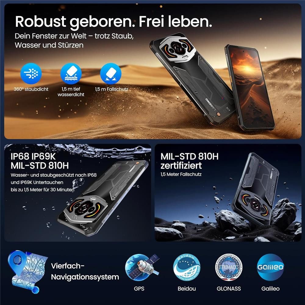 LAGENIO Panther 1 Outdoor Handy Kratzfest IP68 Wasserdicht Baustellenhandy OTG Smartphone (13 MP Kamera, IP68, Fallschutz, GPS OTG, 12+128GB, Taschenlampe, Dual SIM, robust)