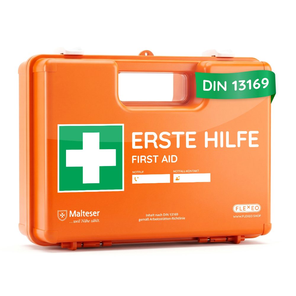 FLEXEO Erste-Hilfe-Koffer DIN 13169, (1 St), Verbandkasten für Unternehmen, öffentliche Einrichtungen, Zuhause