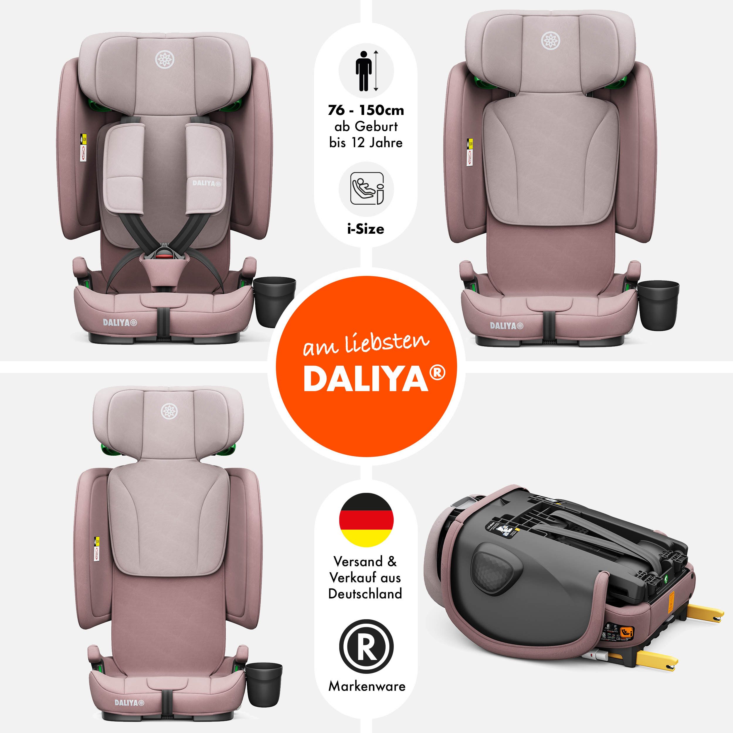 Daliya® Autokindersitz JOYMAX i-Size Auto-Kindersitz, ISOFIX, für Kinder 76-150 cm, 9-36 kg, ab: 1,5 Jahren, bis: 10 Jahre, ab: 76 cm, bis: 150 cm, (3-tlg), ISOFIX, Top Tether, faltbar, verstellbare Kopfstütze und Rückenlehne