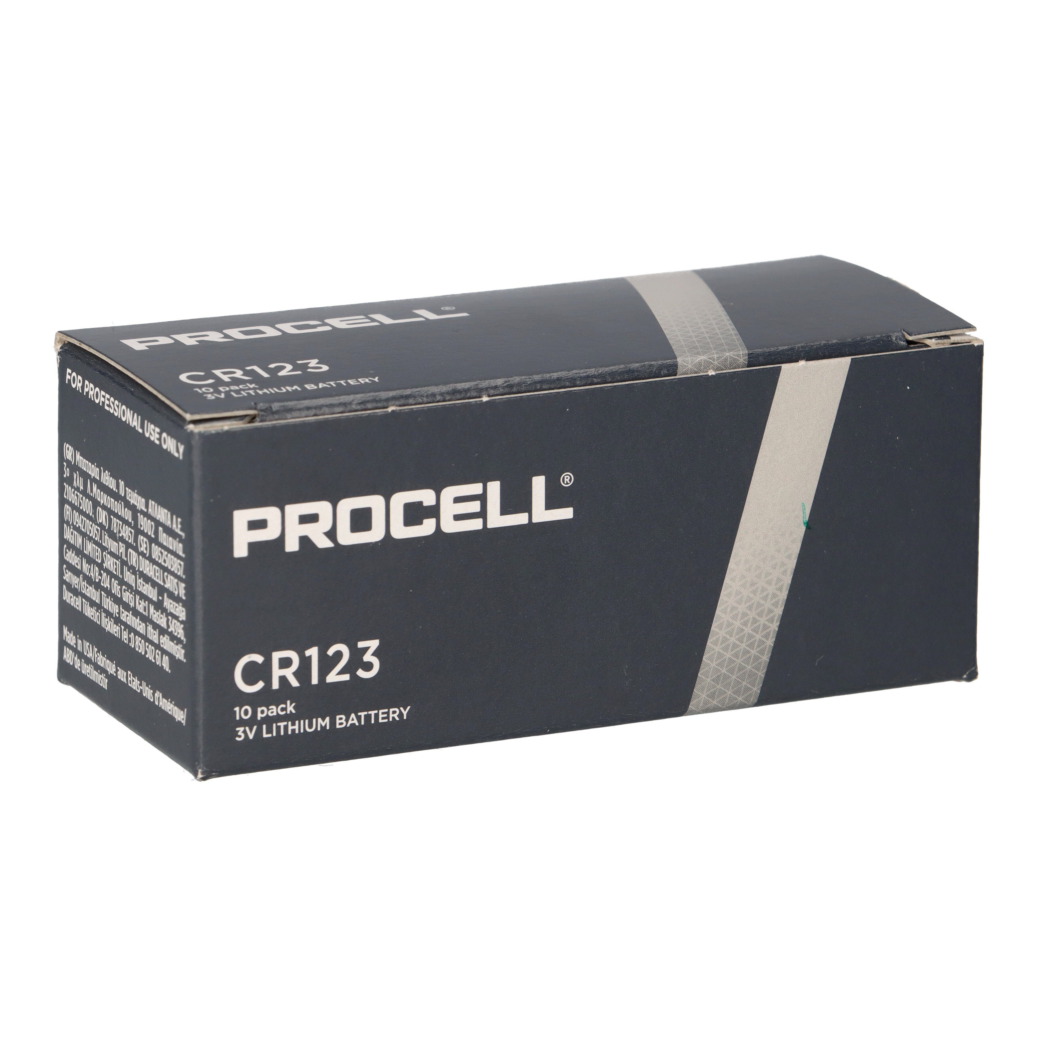 Duracell 10x Procell CR123A Lithium 3V 1550mAh im 10er Karton Batterie
