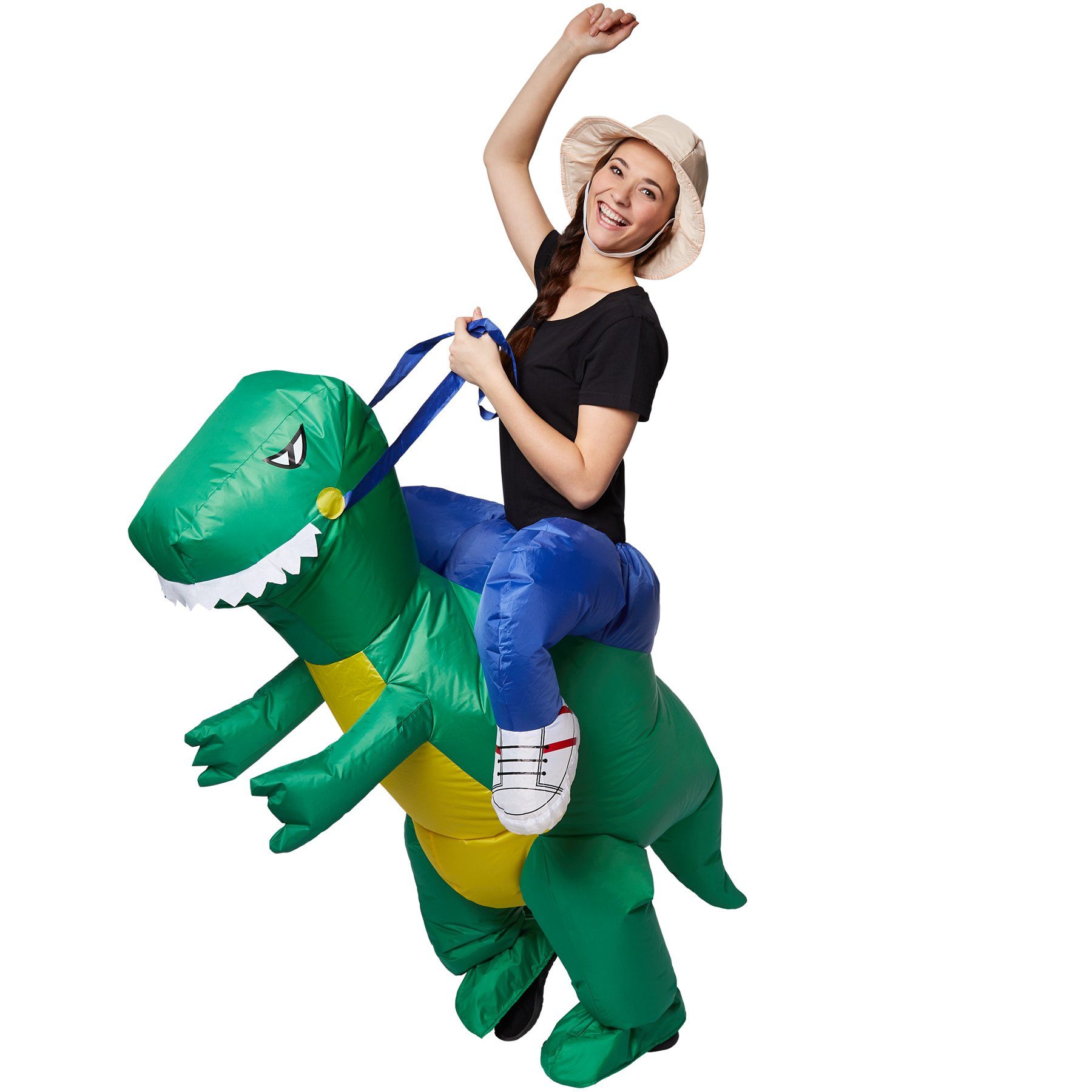 dressforfun Kostüm T-Rex/Aufblasanzug, in schwarz/grün, Gr. Einheitsgröße, Inkl. Hut, Perfektes Kostüm für Fasching, Uneingeschränkte Bewegungsfreiheit