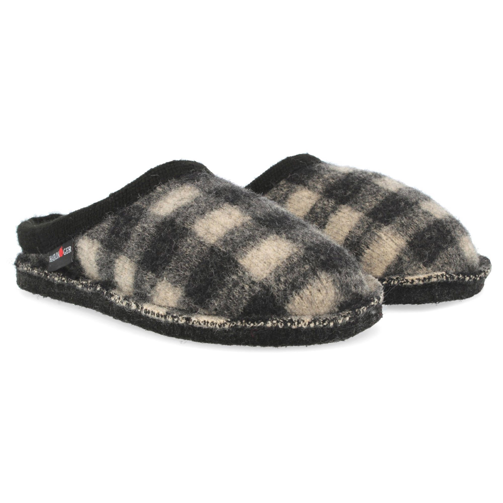 Haflinger Flair Plaid Pantoffeln Slipper aus gewalkter Wolle Karomuster Unisex Hausschuh