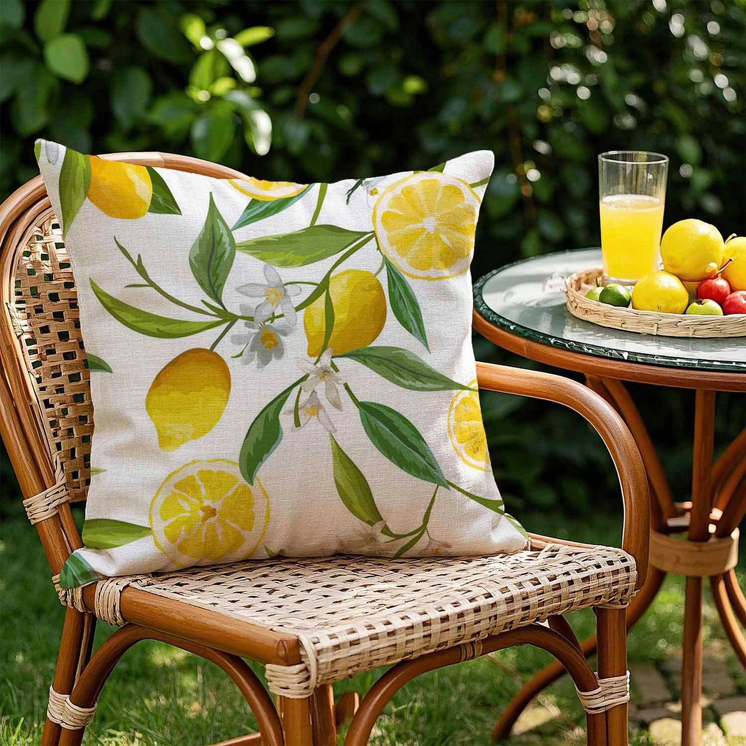 FOUORTUNATE-BEE Kissenbezug 2er Set Gelb Zitronen Kissenbezug Frühling Sommer Deko, (2 Stück), Sofakissen Dekokissen Gartenkissen für Wohnzimmer Bank Terrasse