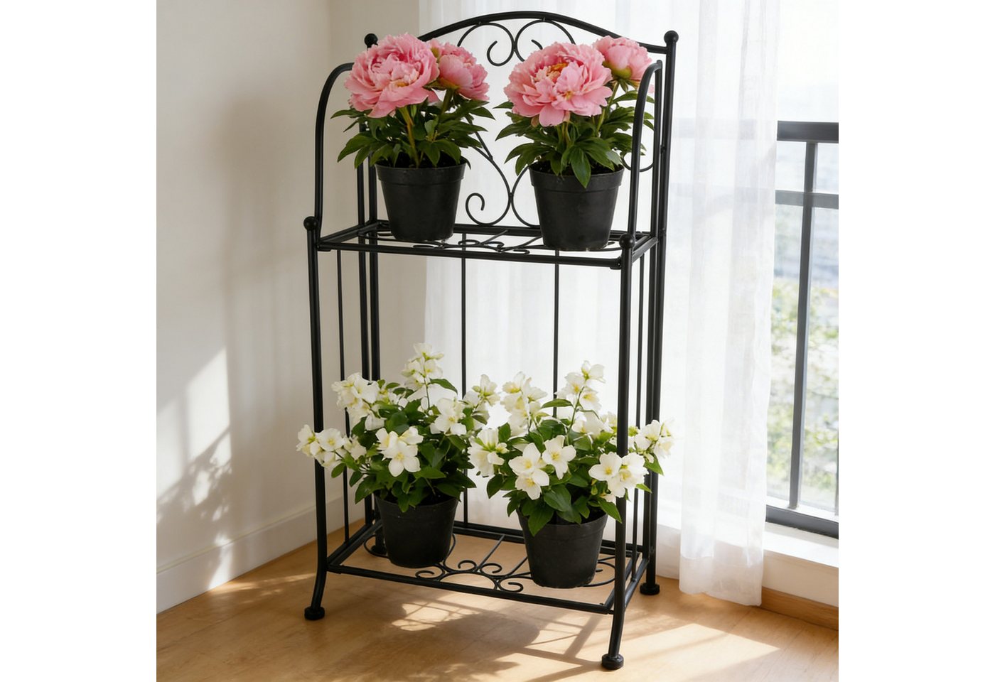 BlingBin Blumenständer Metall Pflanzenregal klappbar, Blumenregal mit 2 Ebenen für Balkon (1er Set, 1 St., 1tlg), Pflanzenständer für Balkon,Garten und Innenbereich,stabil & dekorativ