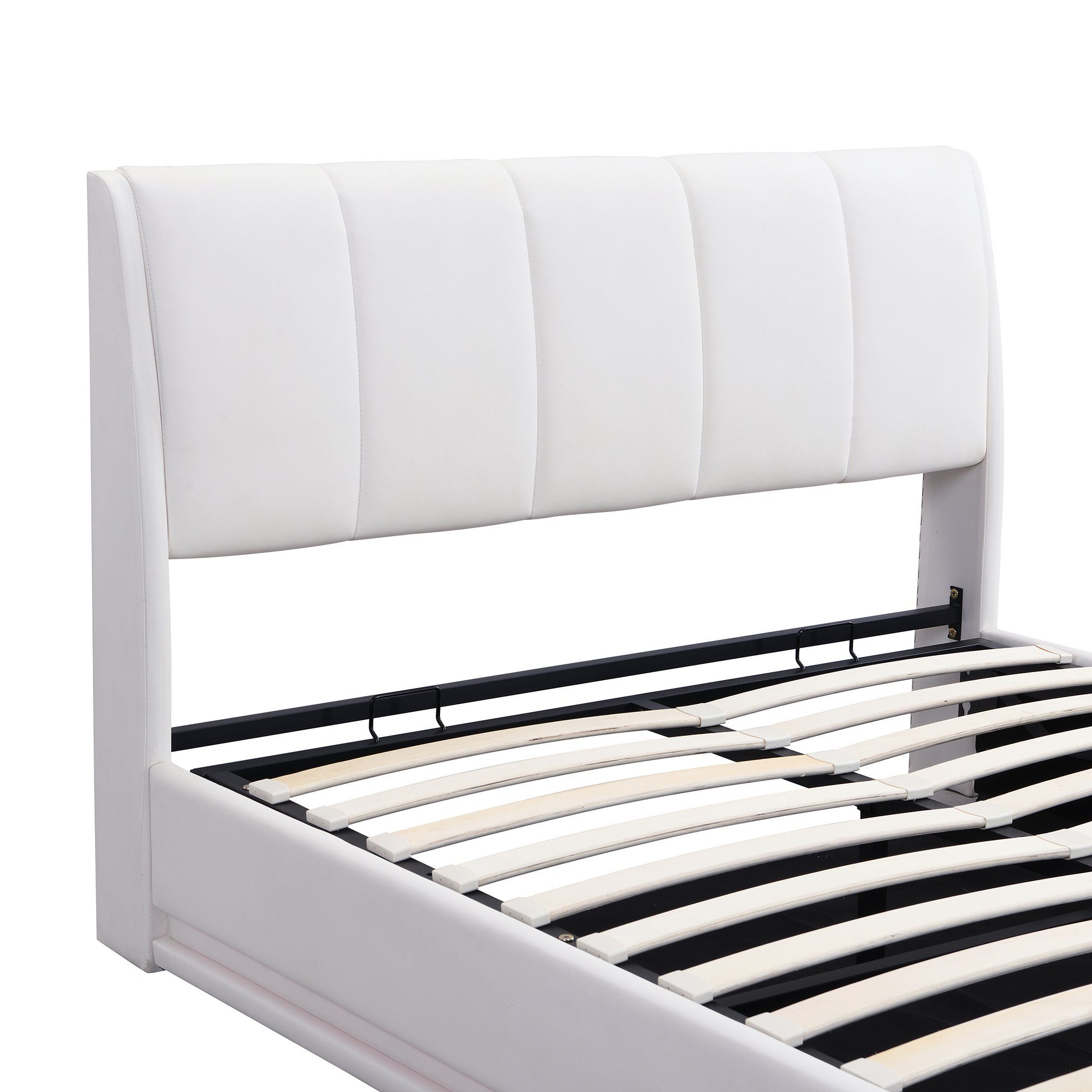 Boxspringbett (Doppelbett 140 x 200 cm mit Lattenrost und LED Beleuchtung), Polsterbett inkl. Hydraulisch anhebbarer Bettstauraum, Kunstleder