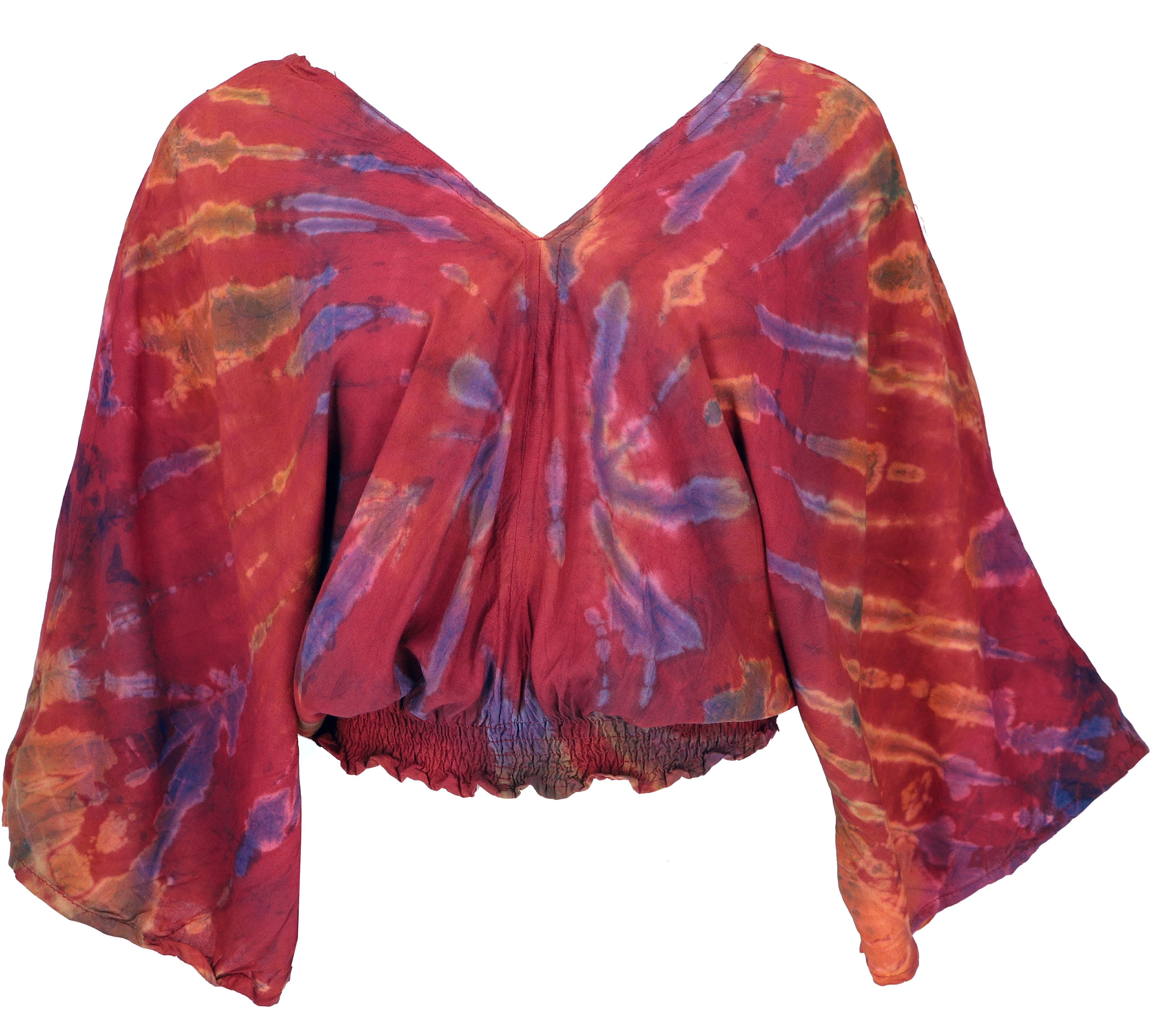 Luftige Batikbluse, Guru-Shop Longbluse - Boho Sommerbluse Boho rot