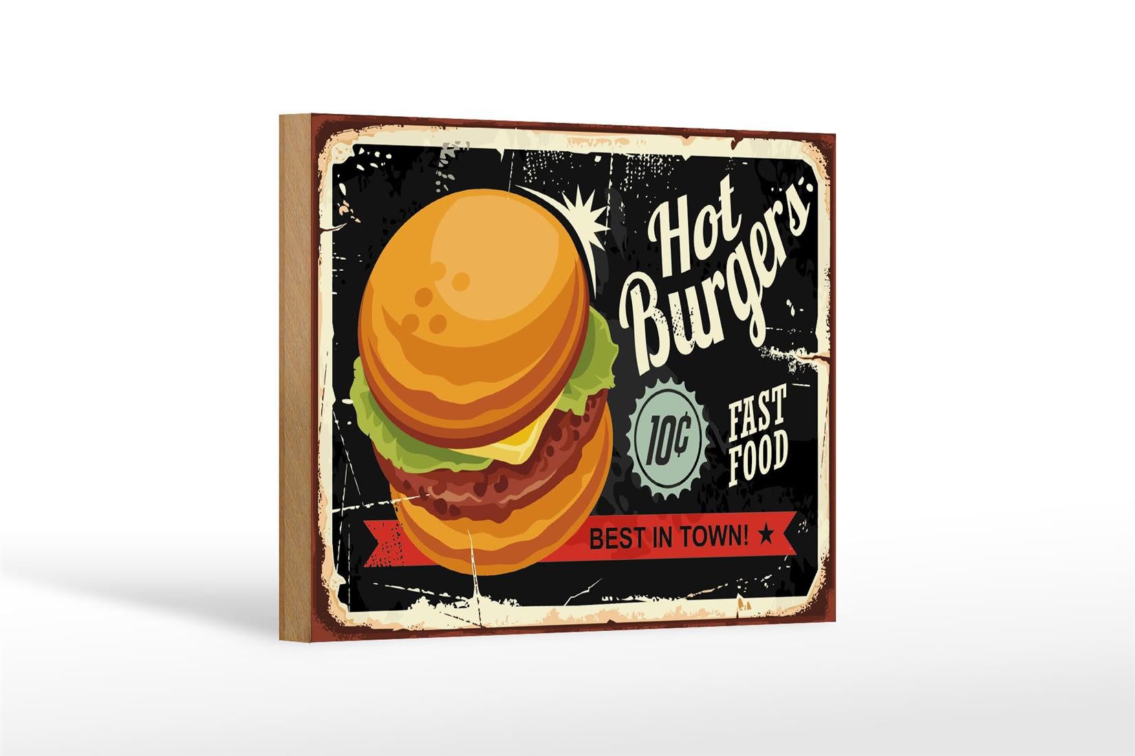 Holzbild Retro 18x12 cm hot burgers best in town