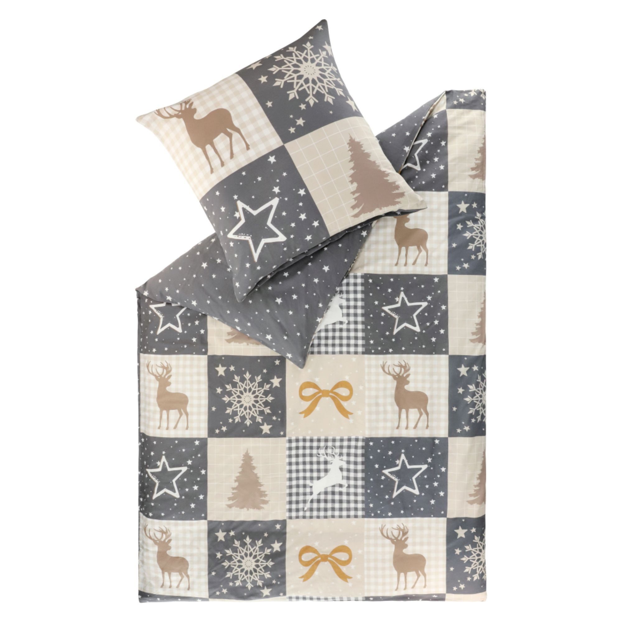 Esprit Bettwäsche PATCHWORK Flanell Bettwäsche, Baumwolle, 1 teilig, 135 x 200 cm in Grau