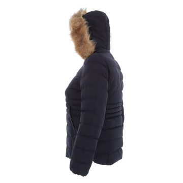 Ital-Design Winterjacke Damen Freizeit Kapuze (abnehmbar) Gefüttert Winterjacke in Dunkelblau