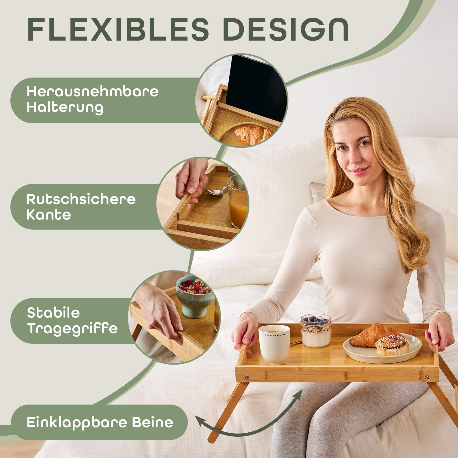 Blumtal Tabletttisch Betttablett aus Bambus mit Holzstrebe für Tablets/Hand günstig online kaufen