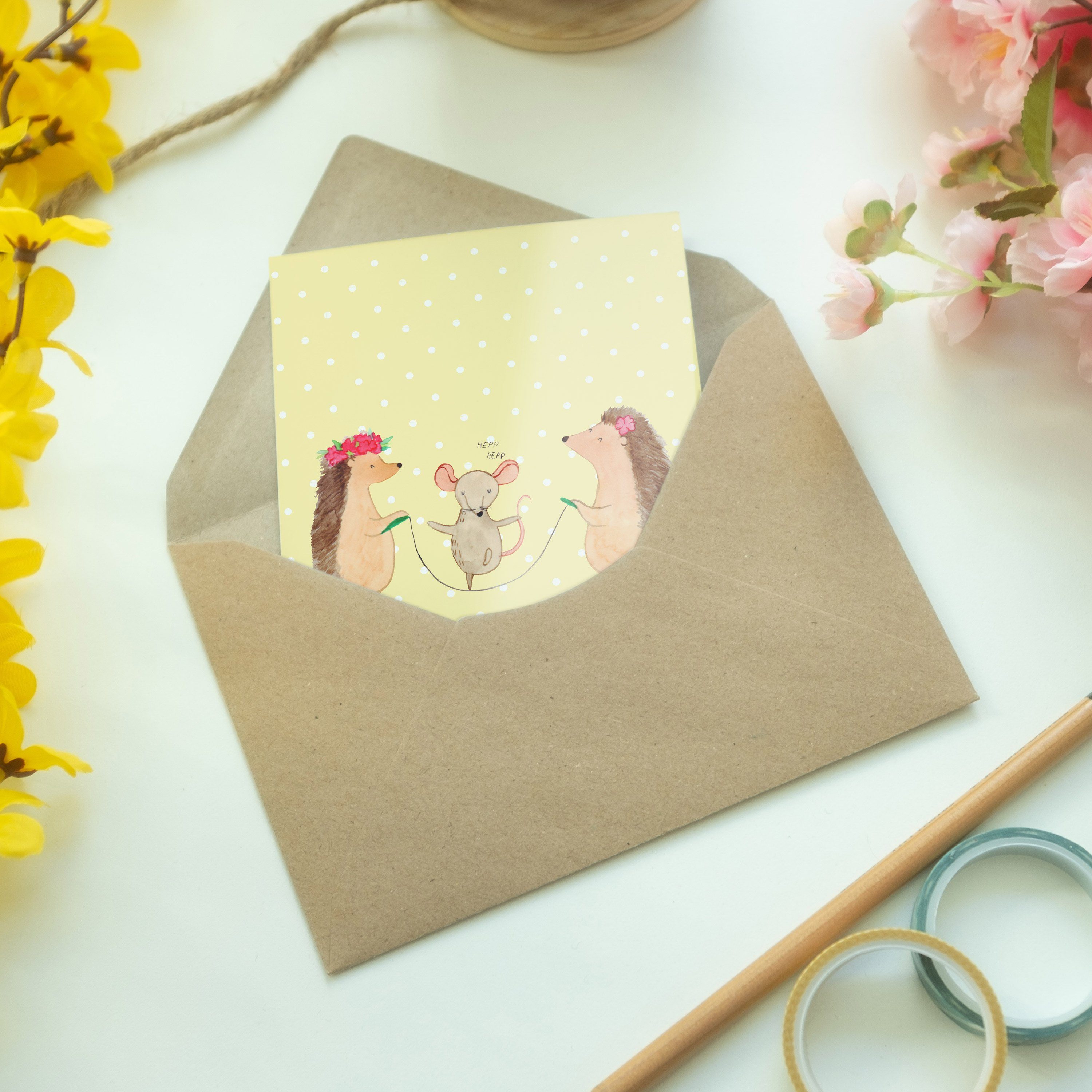 Mr. & Grußkarte Pastell Mrs. Igel - Sprüche, Gute Geschenk, - Laun lustige Panda Gelb Seilhüpfen