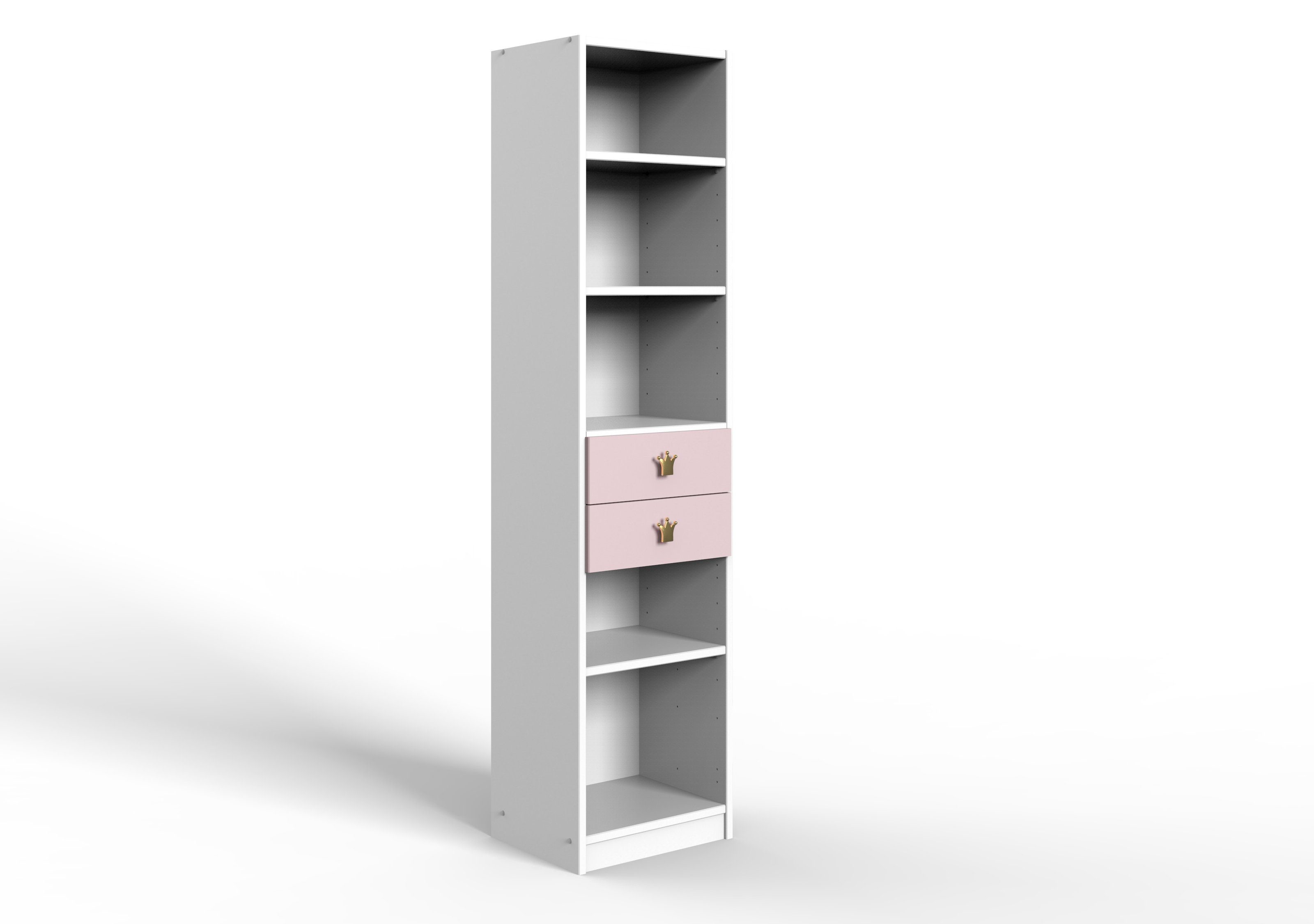 freiraum Regal Cindy2, BxHxT: 48x197x40 cm, in WEISS + ABSETZUNGEN ROSE mit 2 Schubladen und 3 Einlegeböden